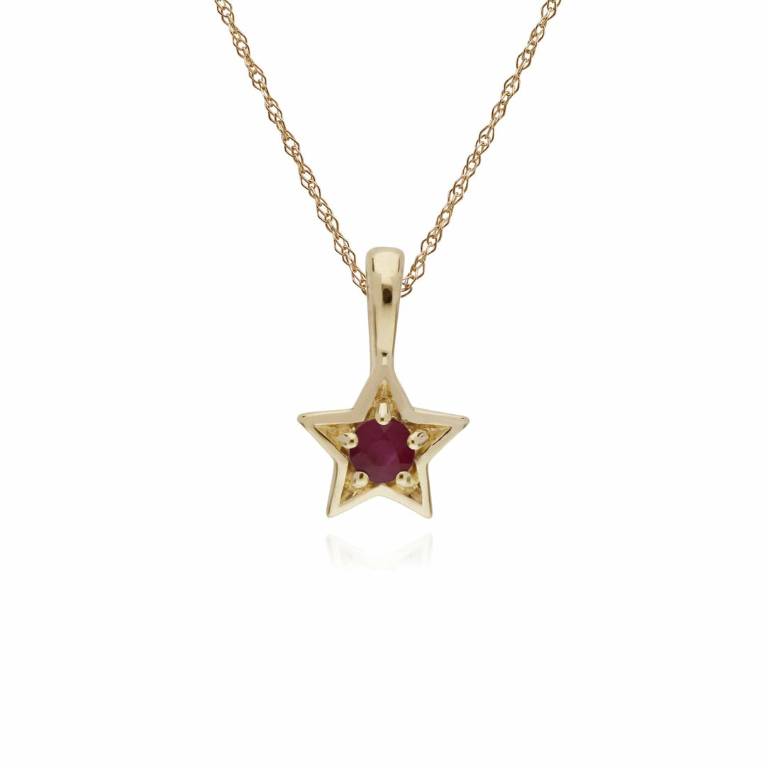 135P1874029 Classic Single Stone Round Ruby Star Pendant in 9ct Yellow Gold 1