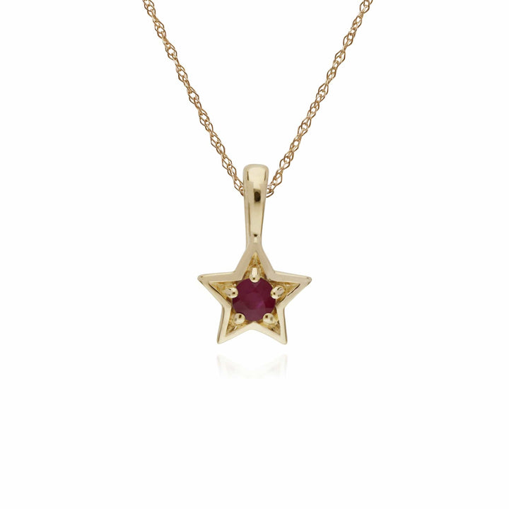 135P1874029 Classic Single Stone Round Ruby Star Pendant in 9ct Yellow Gold 1