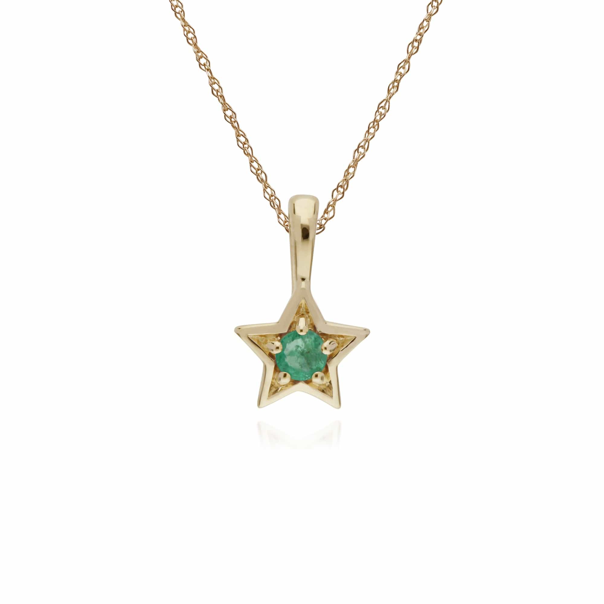 135P1874039 Classic Single Stone Round Emerald Star Pendant in 9ct Yellow Gold 1