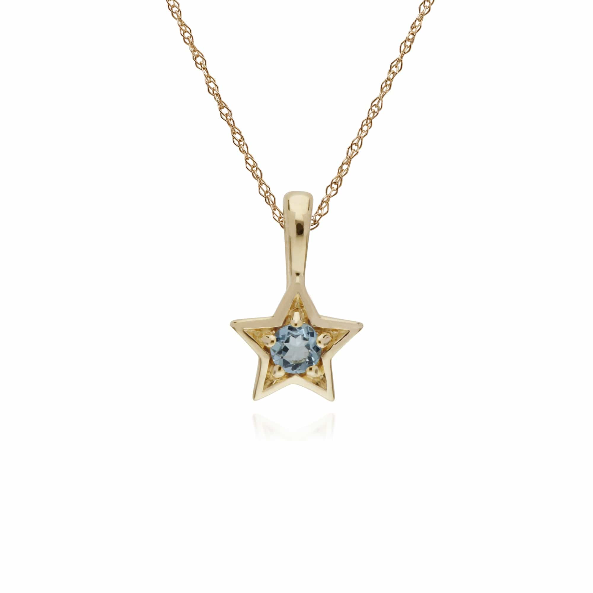 135E1523099-135P1874099 Contemporary Round Aquamarine Single Stone Star Earrings & Necklace Set in 9ct Yellow Gold 3
