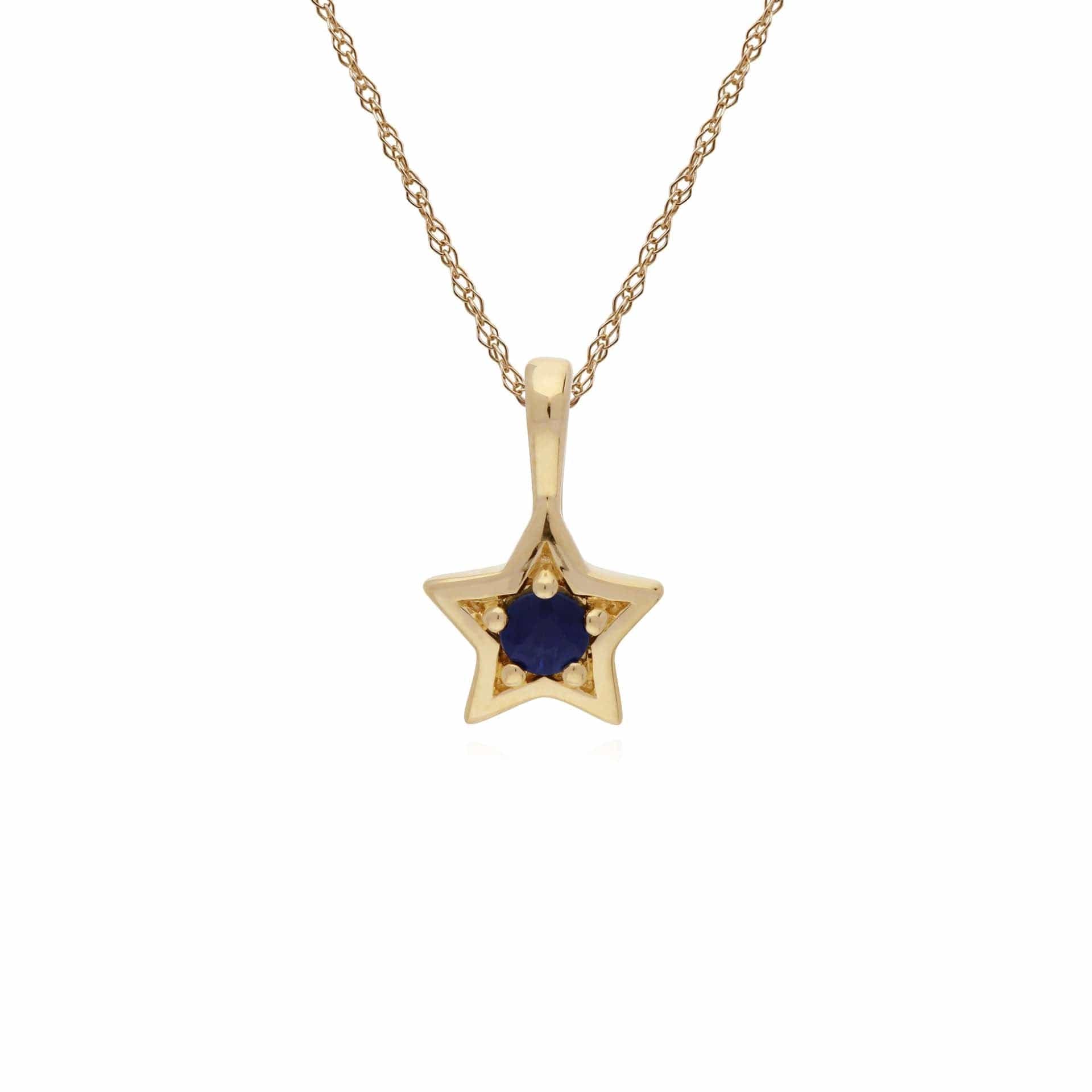 135P1874019 Classic Single Stone Round Sapphire Star Pendant in 9ct Yellow Gold 1
