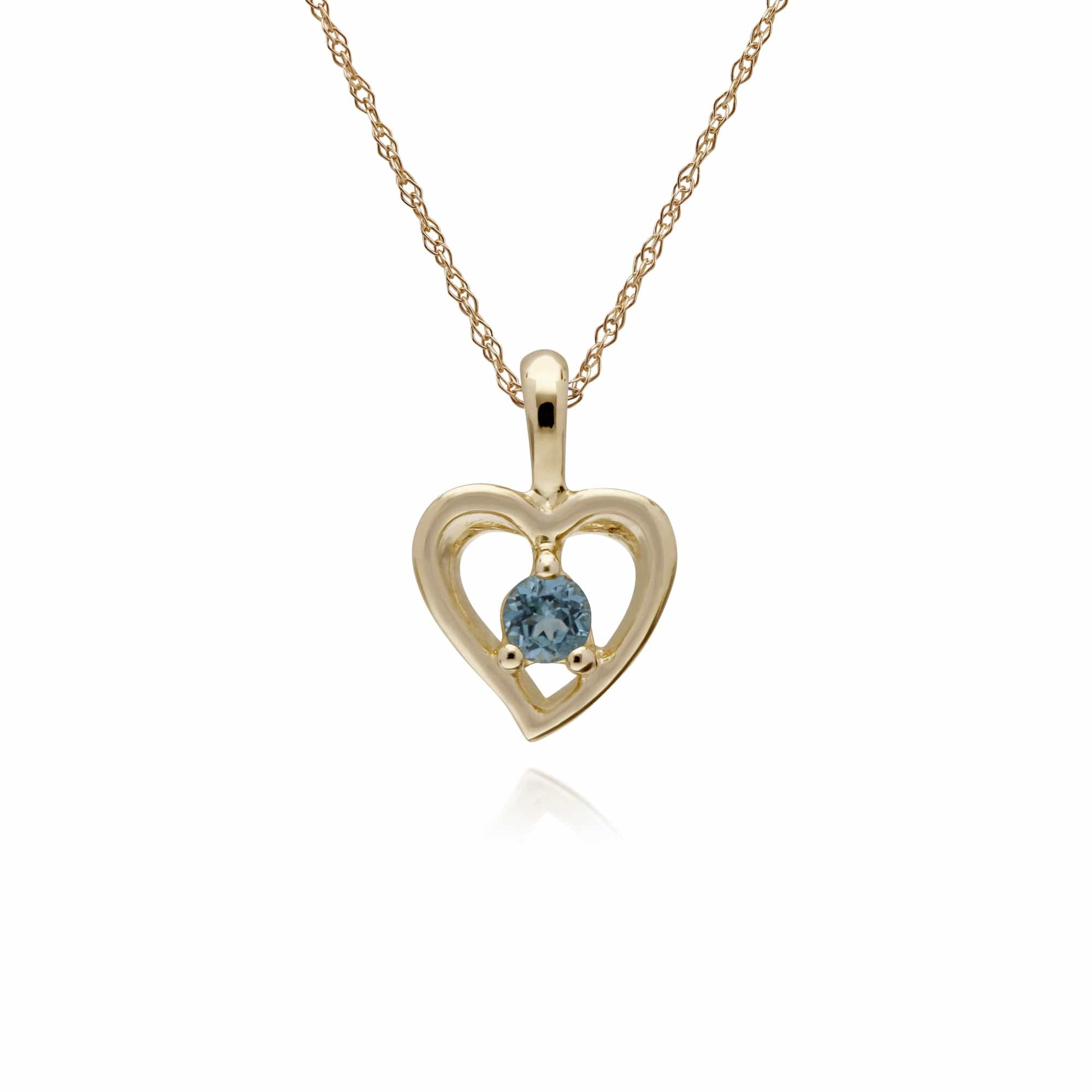 135E1521049-135P1875039 Classic Round Blue Topaz Single Stone Heart Stud Earrings & Necklace Set in 9ct Yellow Gold 3