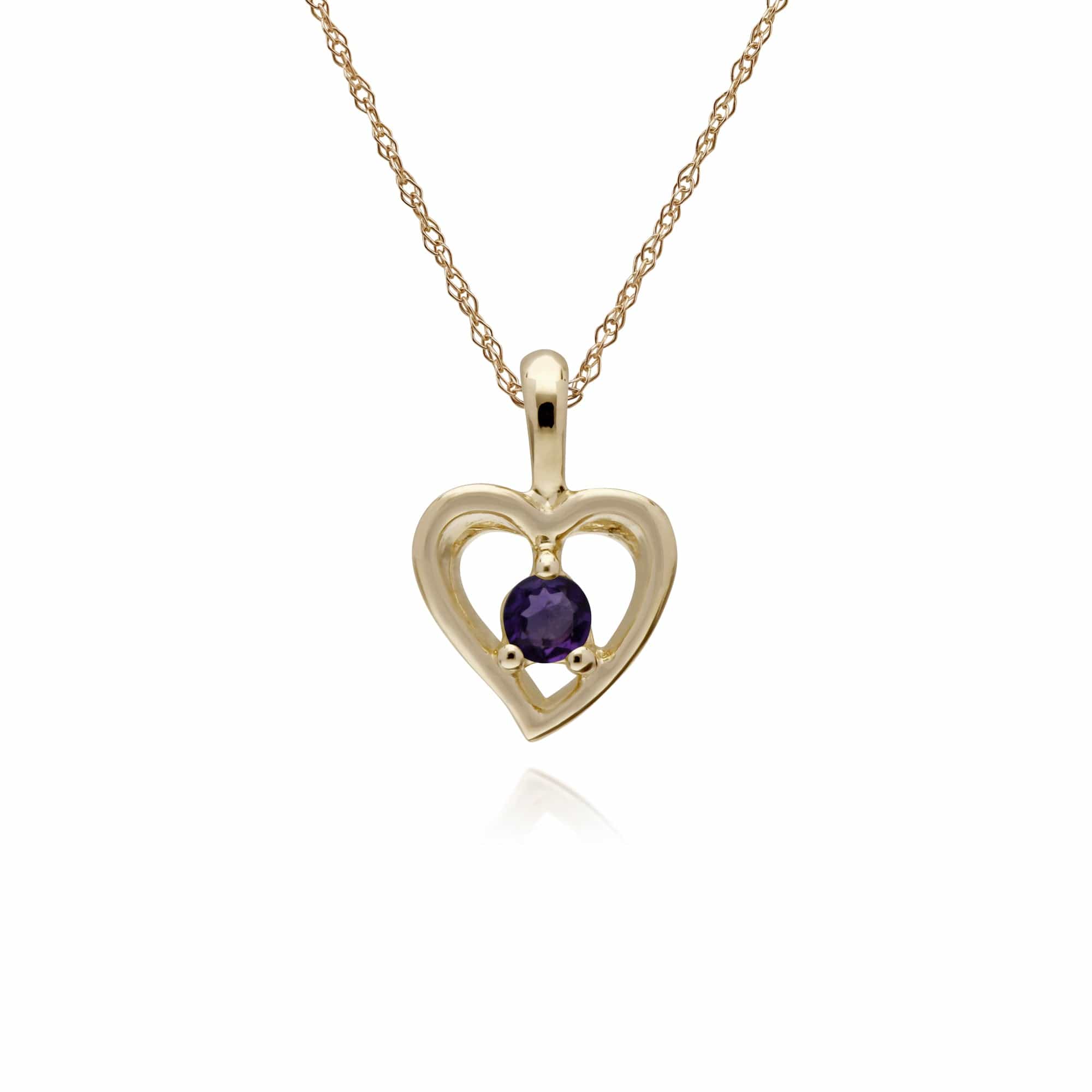 Gemondo 9ct Yellow Gold Amethyst Single Stone Heart 45cm Necklace - Gemondo