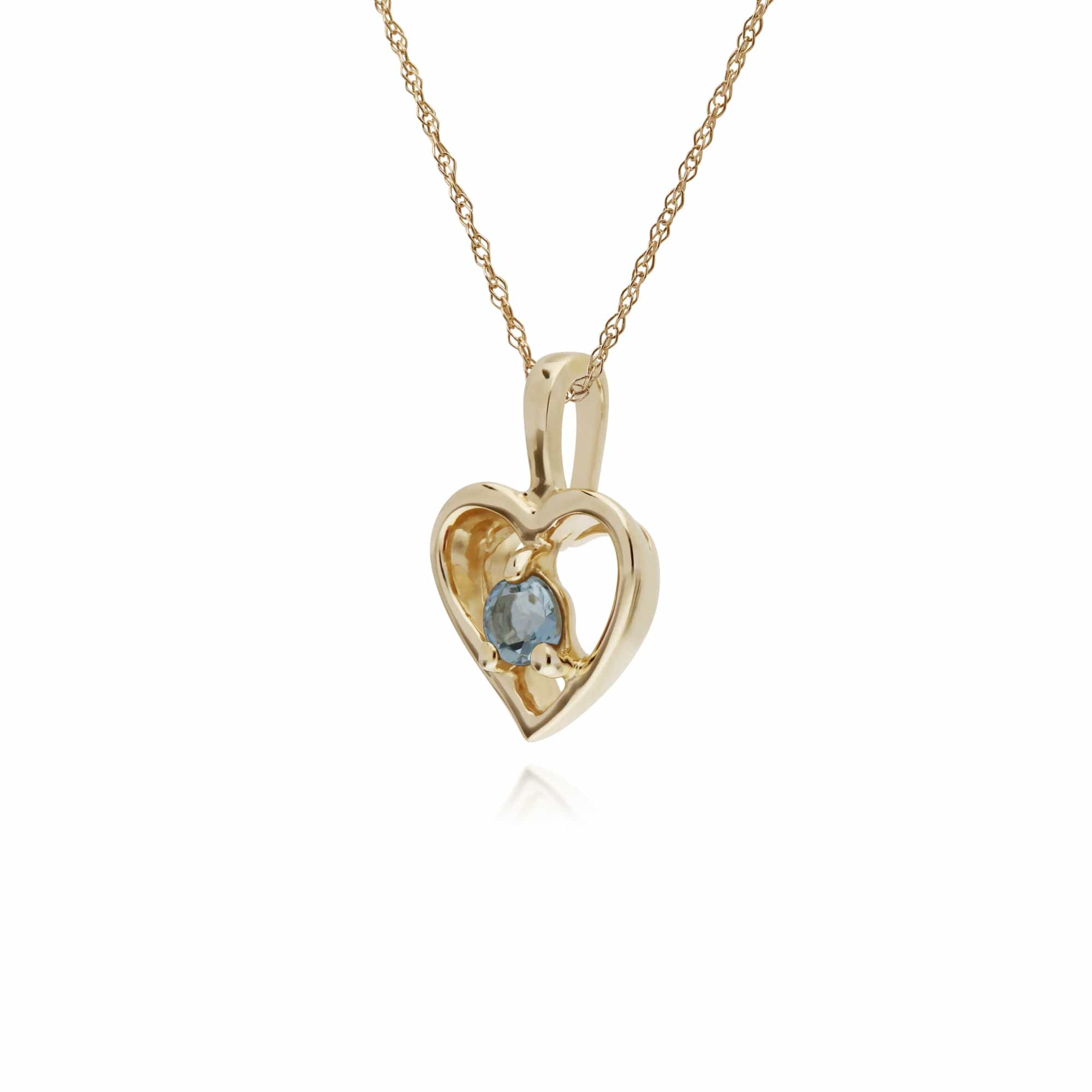 Classic Single Stone Round Aquamarine Open Love Heart Pendant in 9ct Yellow Gold - Gemondo