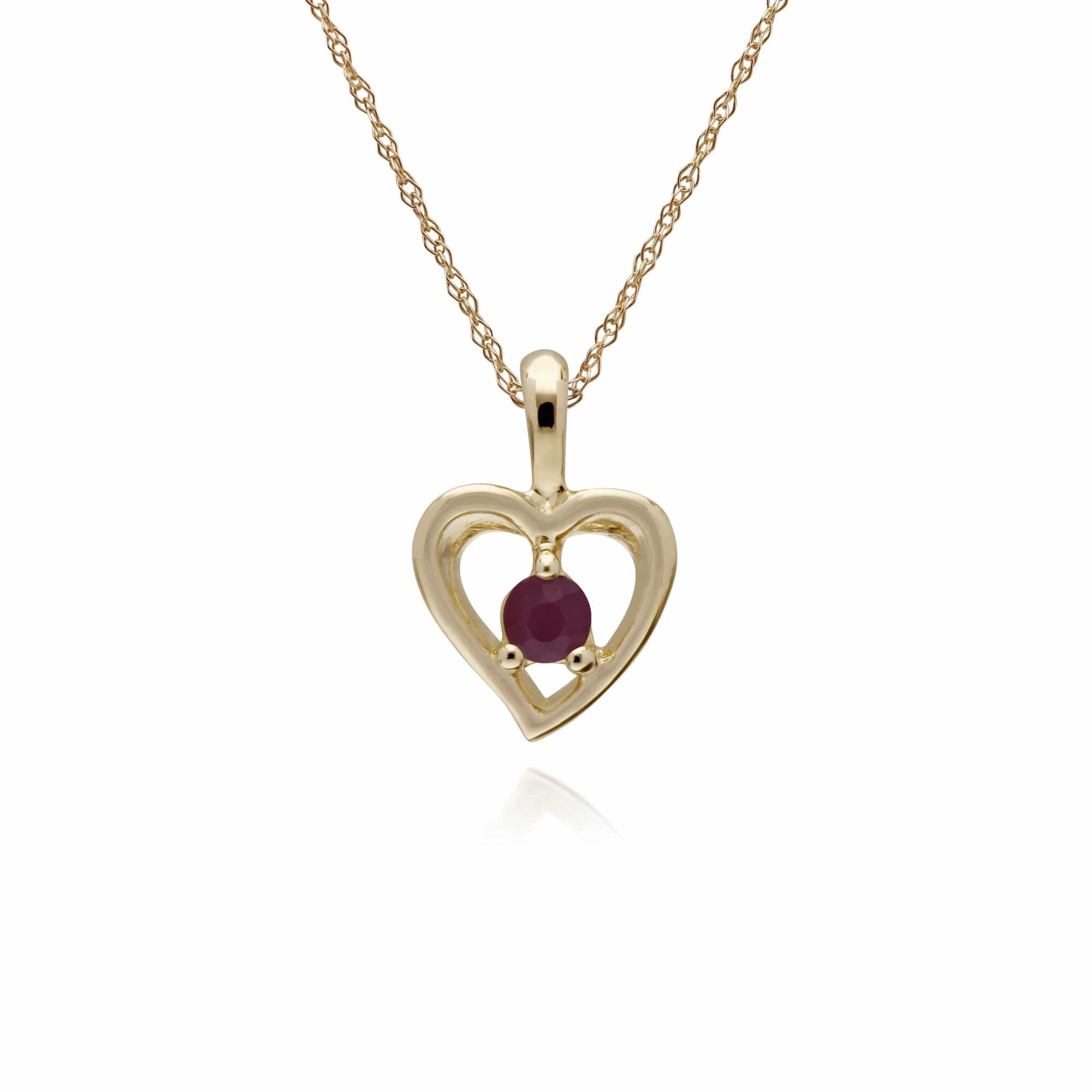 135E1521029-135P1875099 Classic Round Ruby Single Stone Heart Stud Earrings & Necklace Set in 9ct Yellow Gold 3
