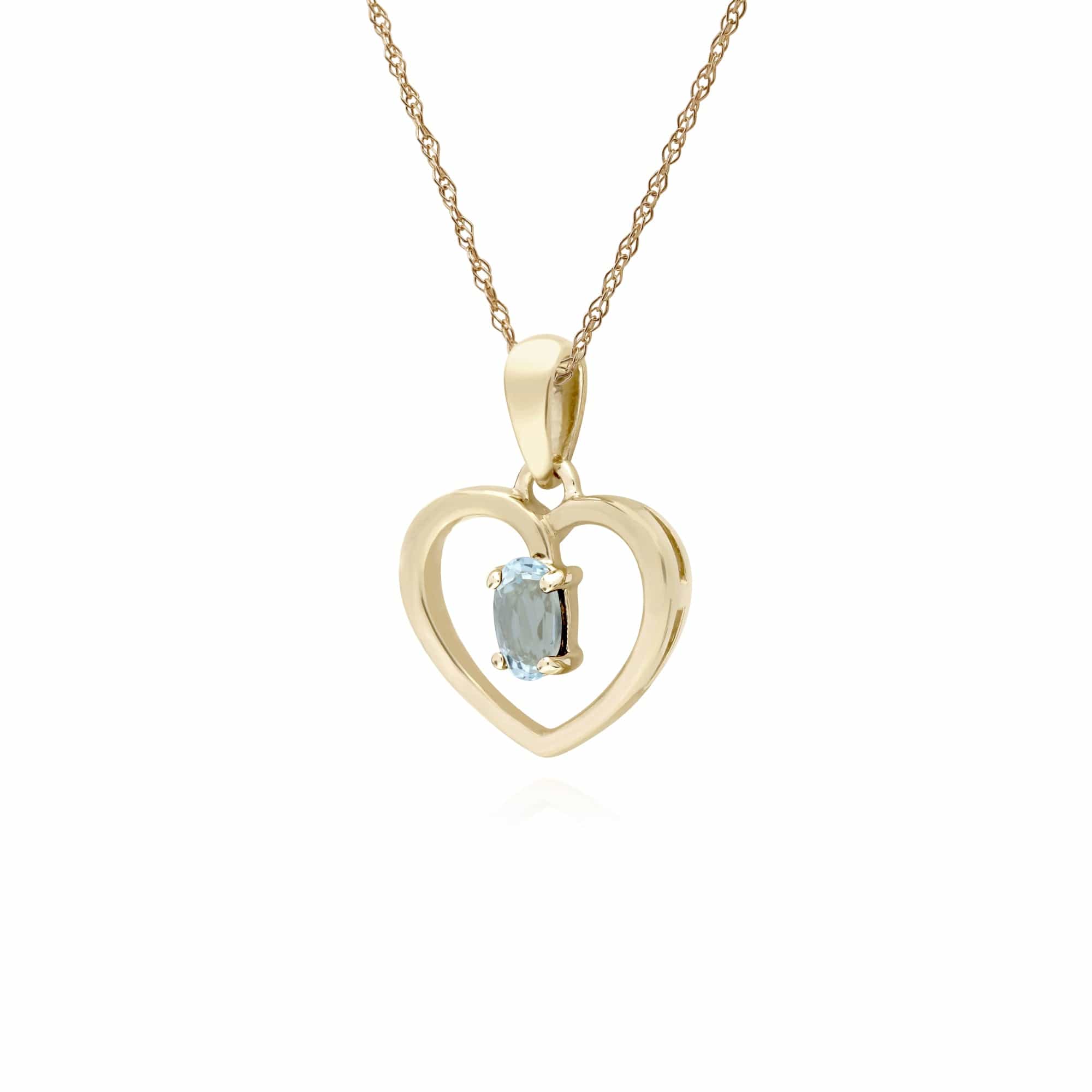 135P1887069 9ct Yellow Gold Blue Topaz Oval Single Stone Heart Pendant on 45cm Chain 2