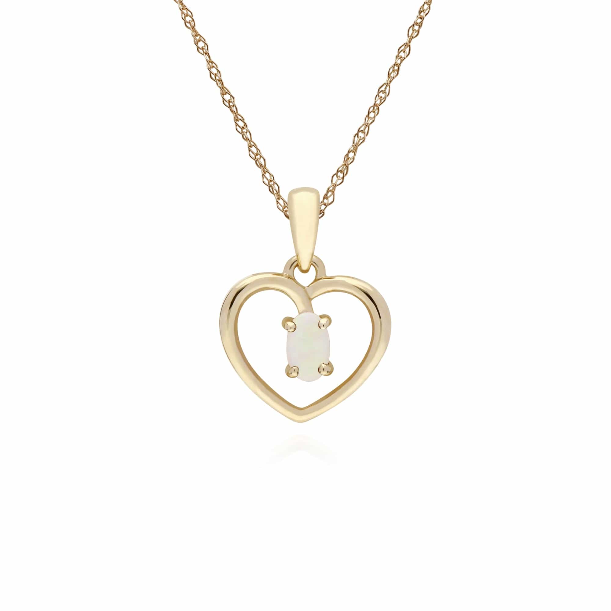 135P1887109 Gemondo 9ct Yellow Gold Opal Oval Single Stone Heart Pendant on 45cm Chain 1