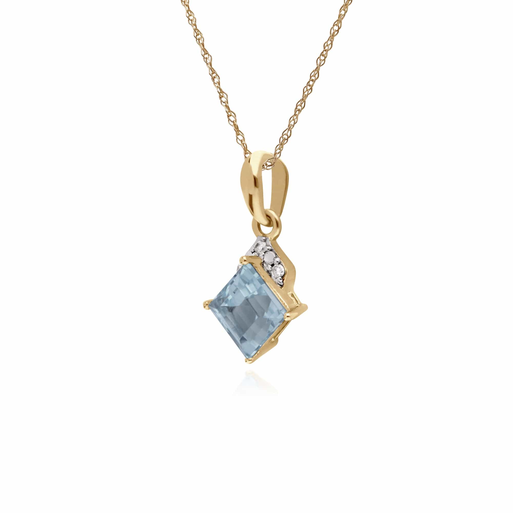 Classic Square Blue Topaz & Diamond Pendant in 9ct Yellow Gold - Gemondo