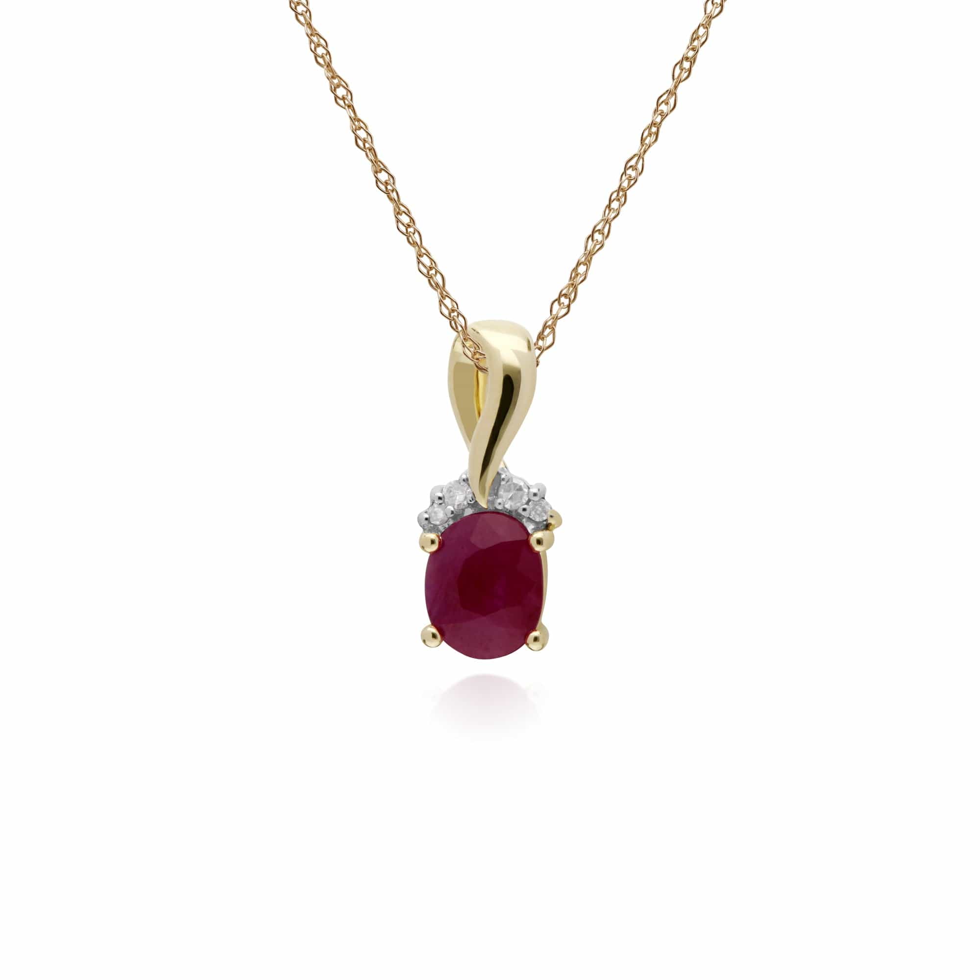 135P1898019 Classic Oval Ruby & Diamond Twisted Bale Pendant in 9ct Yellow Gold 1