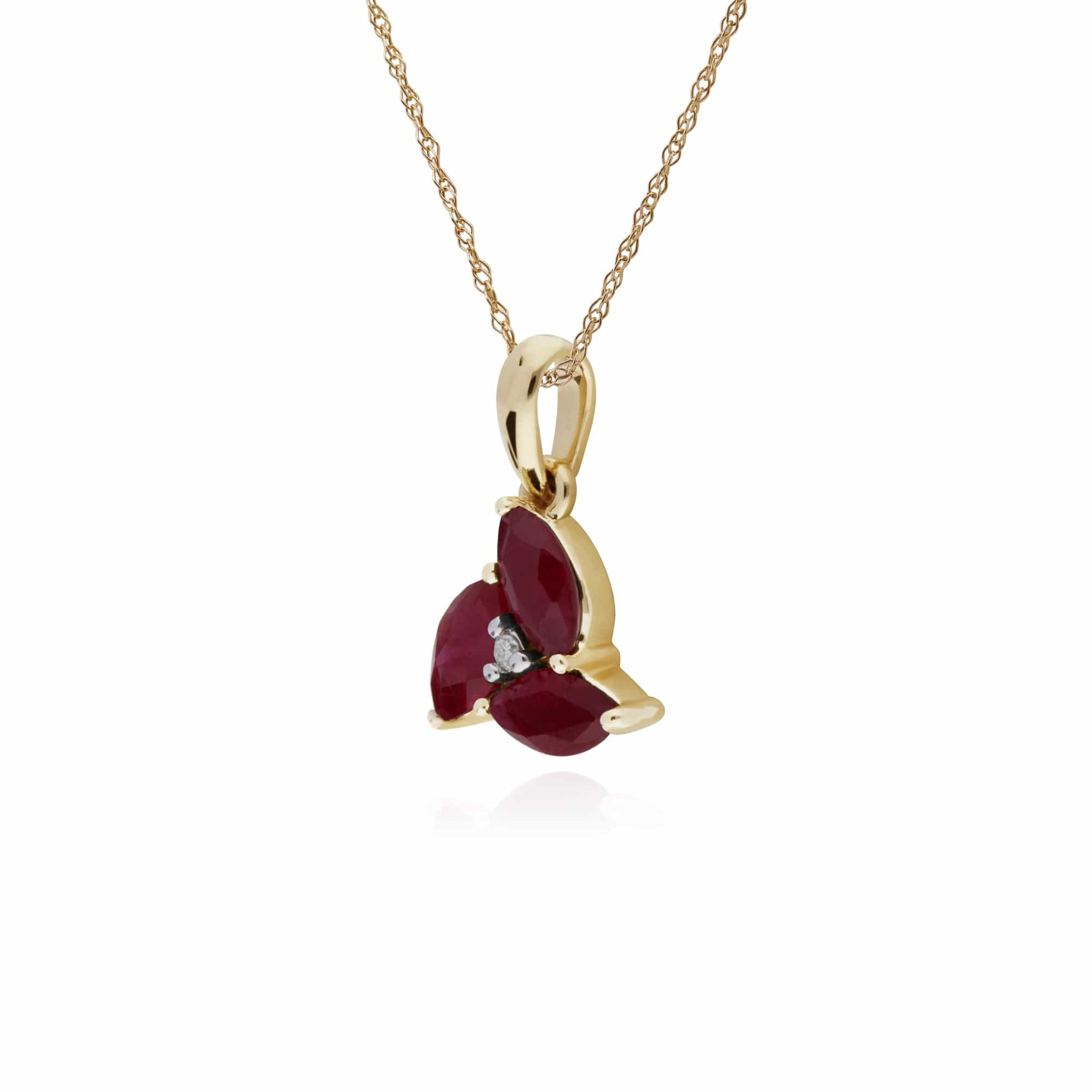 Floral Marquise Ruby & Diamond Cluster Pendant in 9ct Yellow Gold - Gemondo