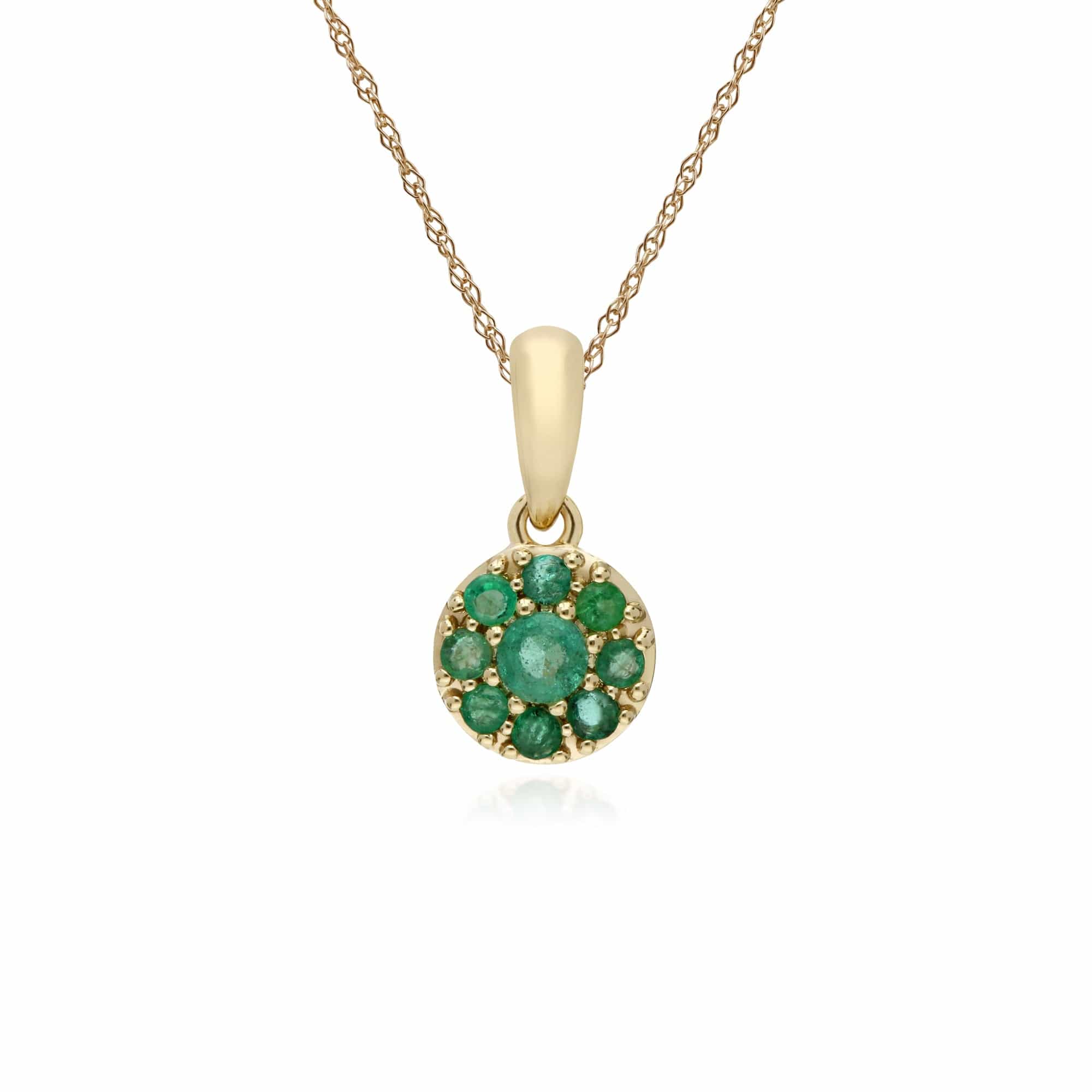 Cluster Round Emerald Classic Pendant and Chain in 9ct Yellow Gold - Gemondo