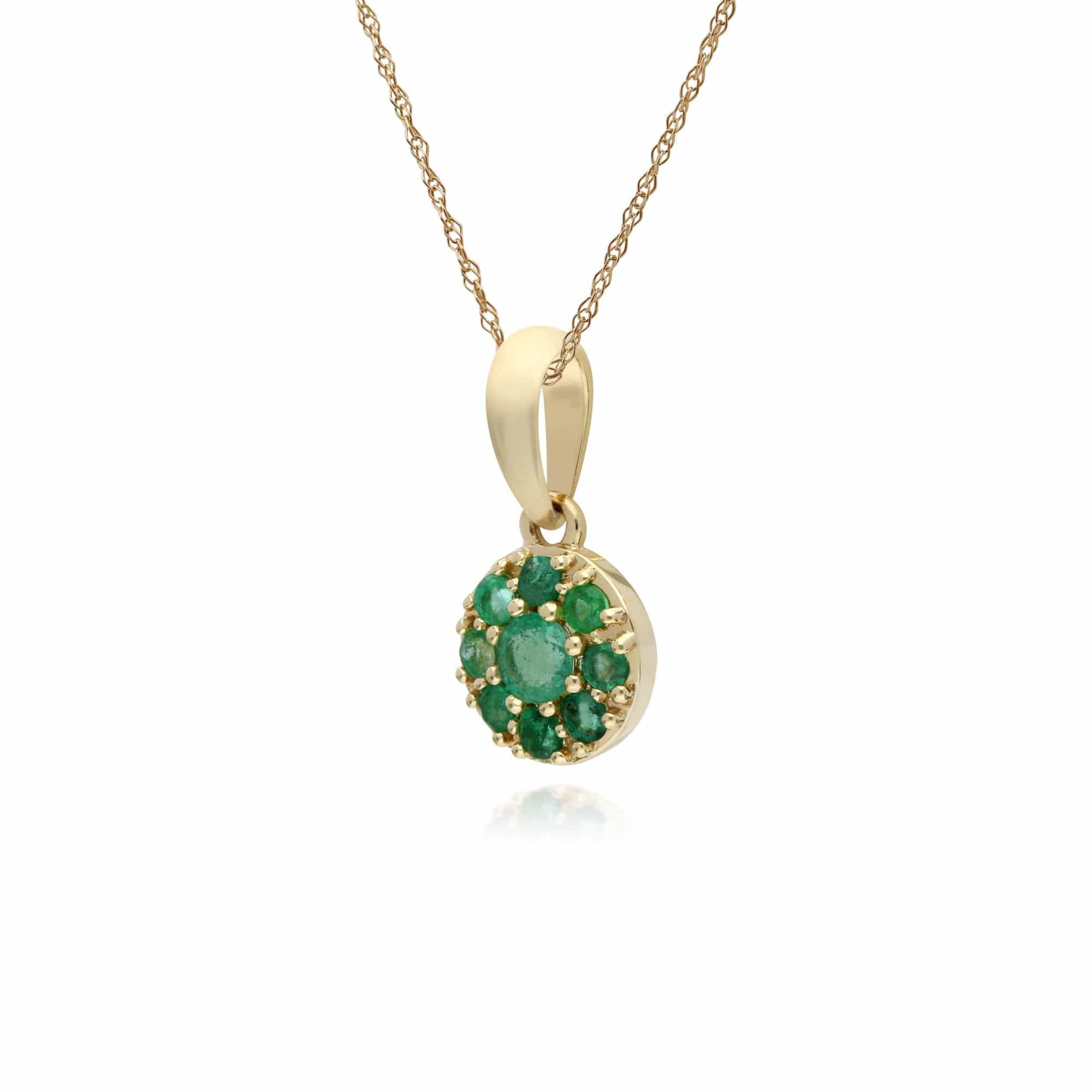 Cluster Round Emerald Classic Pendant and Chain in 9ct Yellow Gold - Gemondo