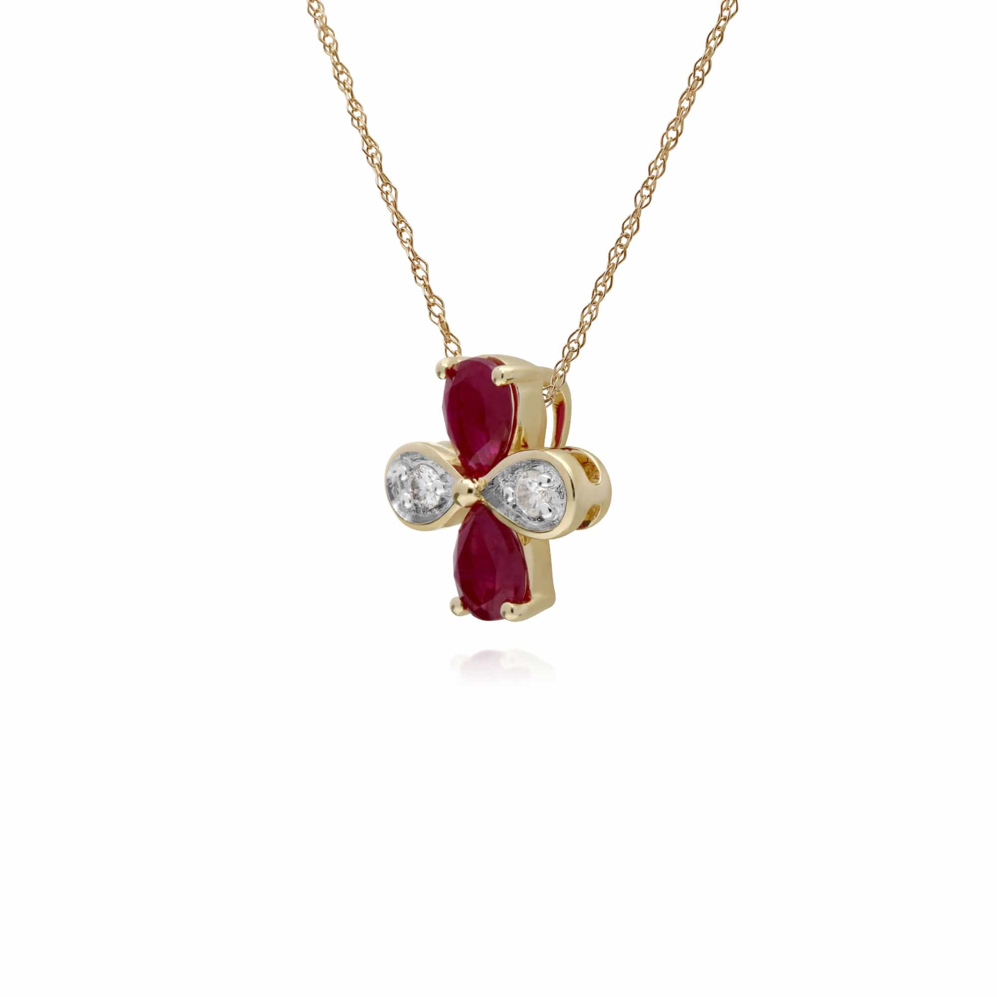 135P1914019 Gemondo 9ct Yellow Gold Ruby & Diamond Floral Pendant on 45cm Chain 2