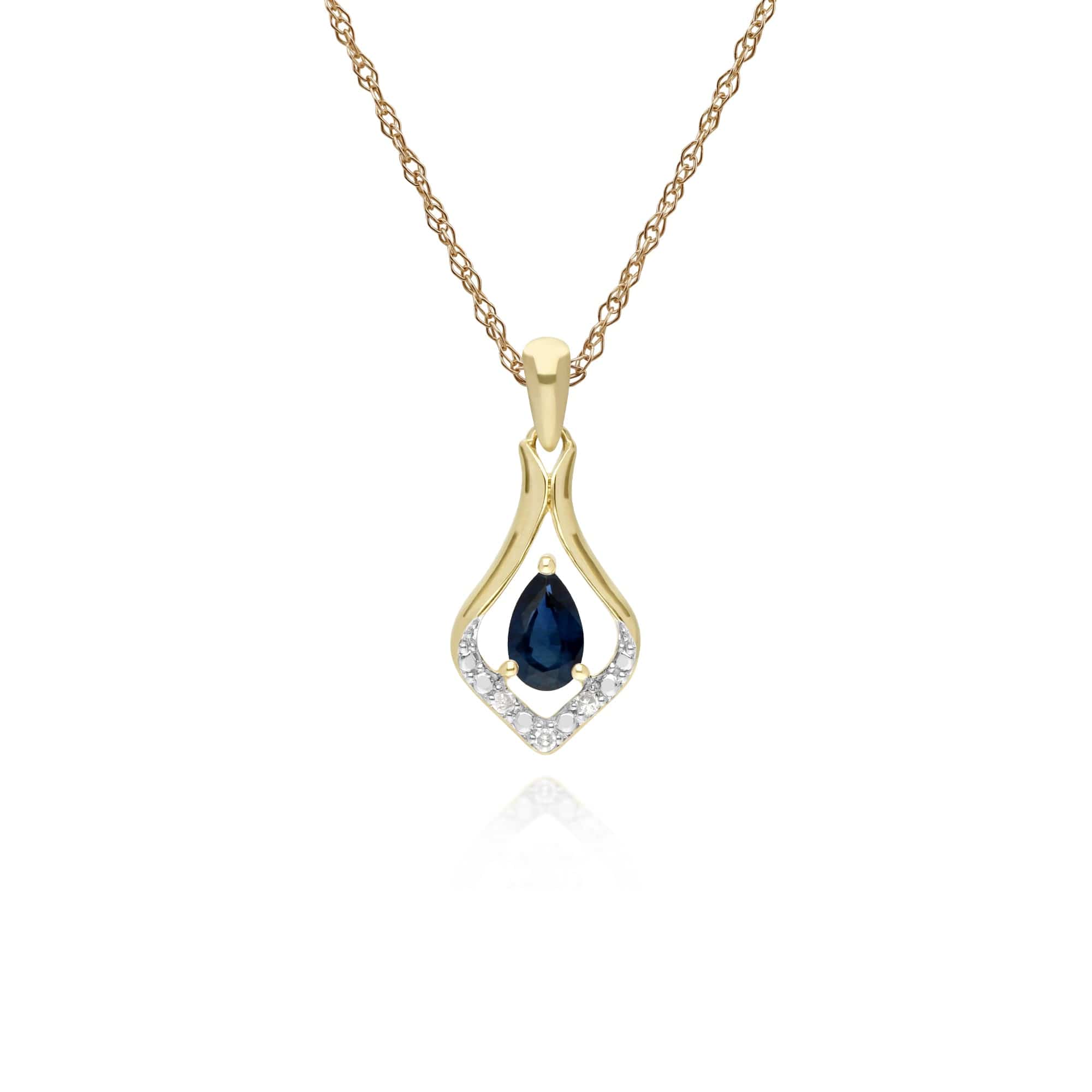 135E1577029-135P1915029 Classic Oval Sapphire & Diamond Leaf Drop Earrings & Pendant Set in 9ct Yellow Gold 3