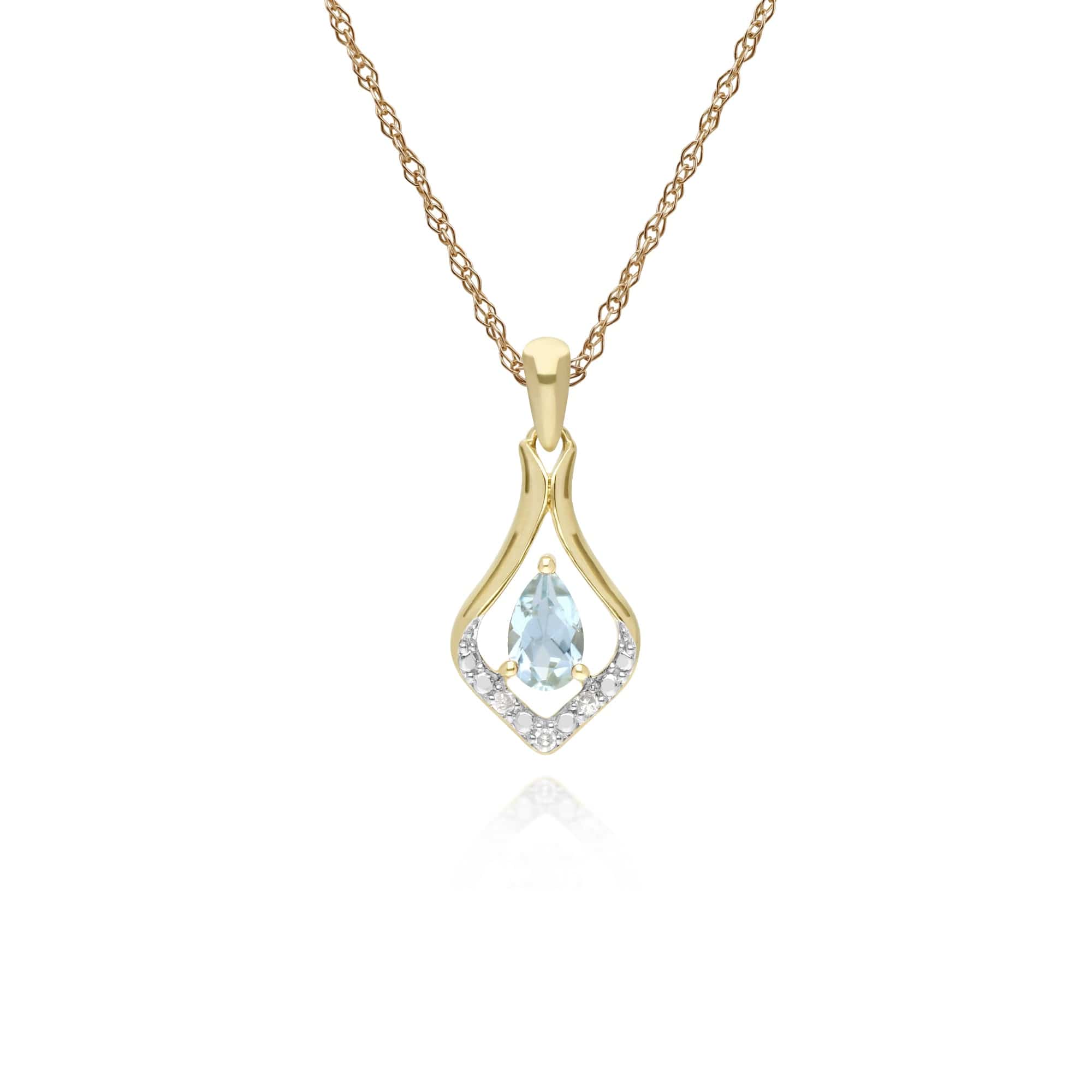 135E1577049-135P1915049 Classic Oval Aquamarine & Diamond Leaf Drop Earrings & Pendant Set in 9ct Yellow Gold 3