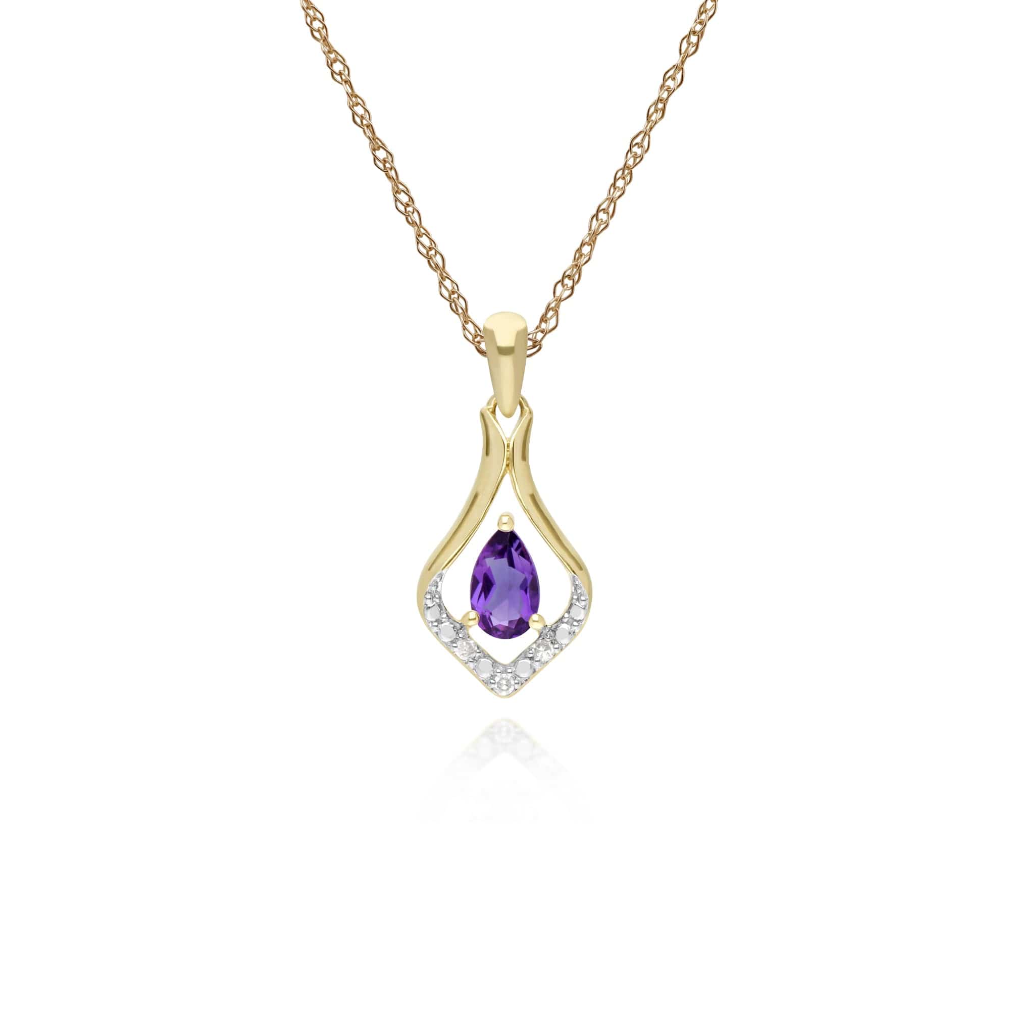 135E1577059-135P1915059 Classic Oval Amethyst & Diamond Leaf Drop Earrings & Pendant Set in 9ct Gold 3