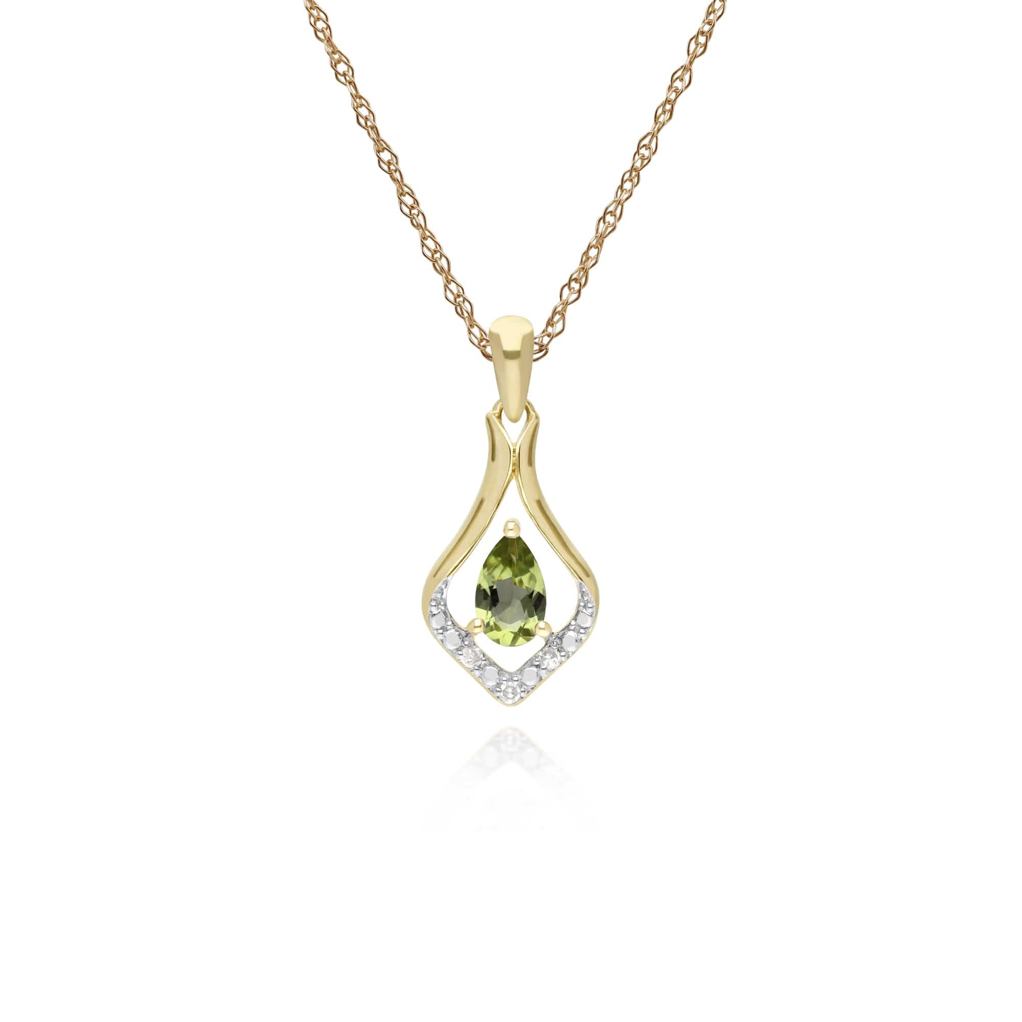 135E1577089-135P1915089 Classic Oval Peridot & Diamond Leaf Drop Earrings & Pendant Set in 9ct Yellow Gold 3