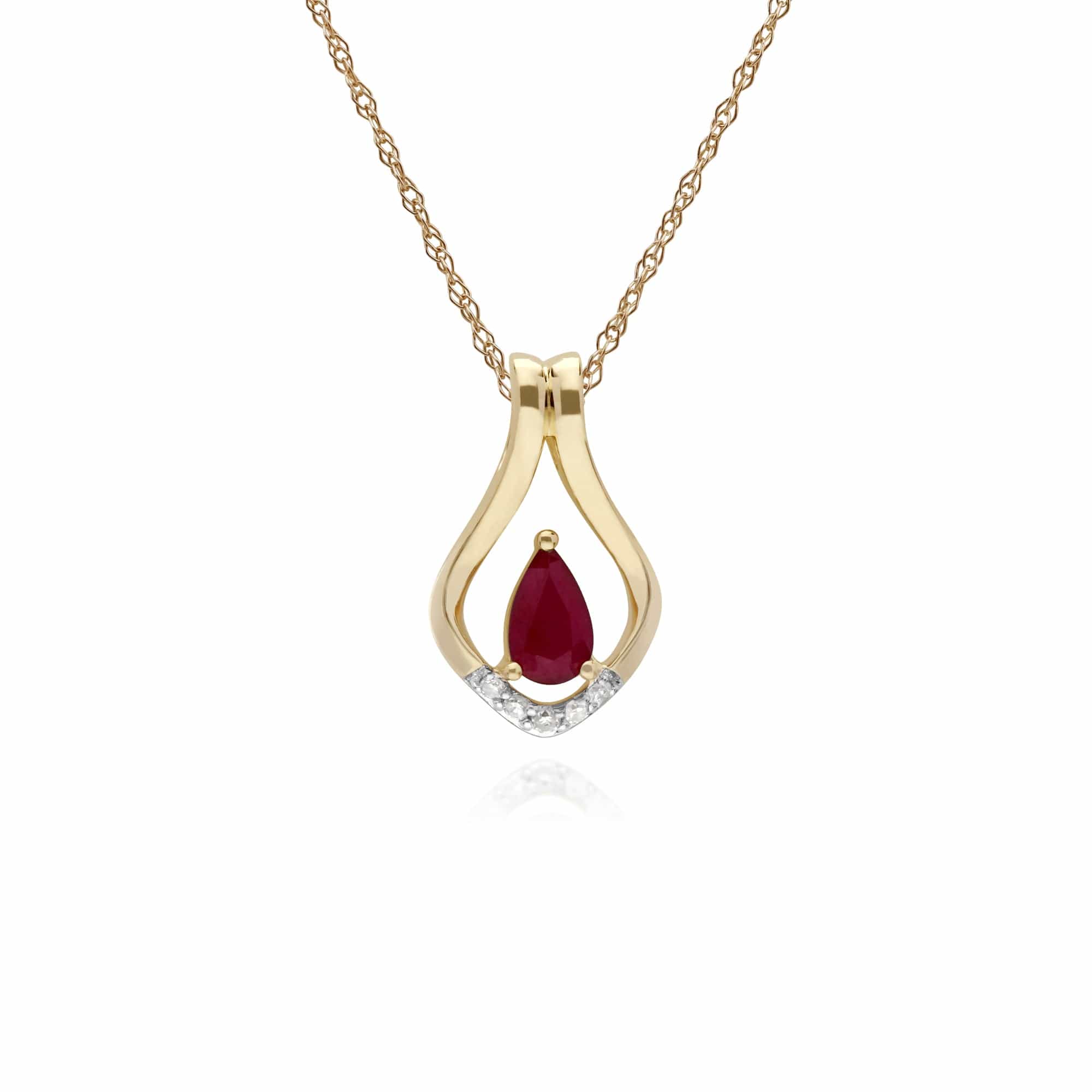 135E1578019-135P1916019 Classic Oval Ruby & Diamond Leaf Lever back Earrings & Pendant Set in 9ct Yellow Gold 3