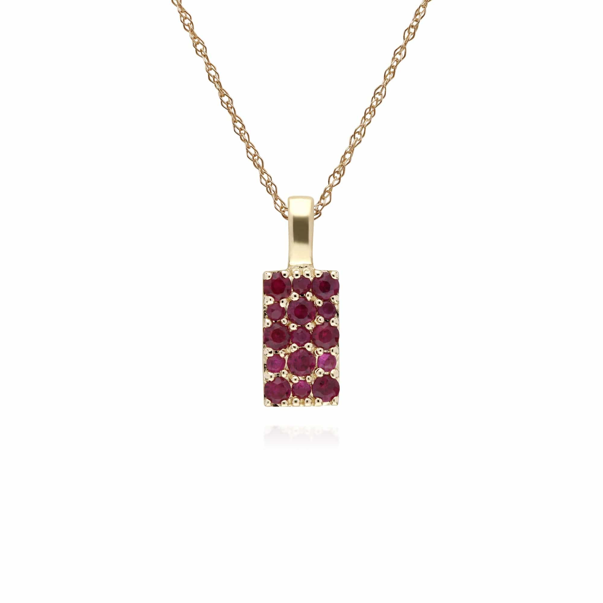 135P1919029 Classic Style Ruby Cluster Pendant & Chain in 9ct Yellow Gold 1