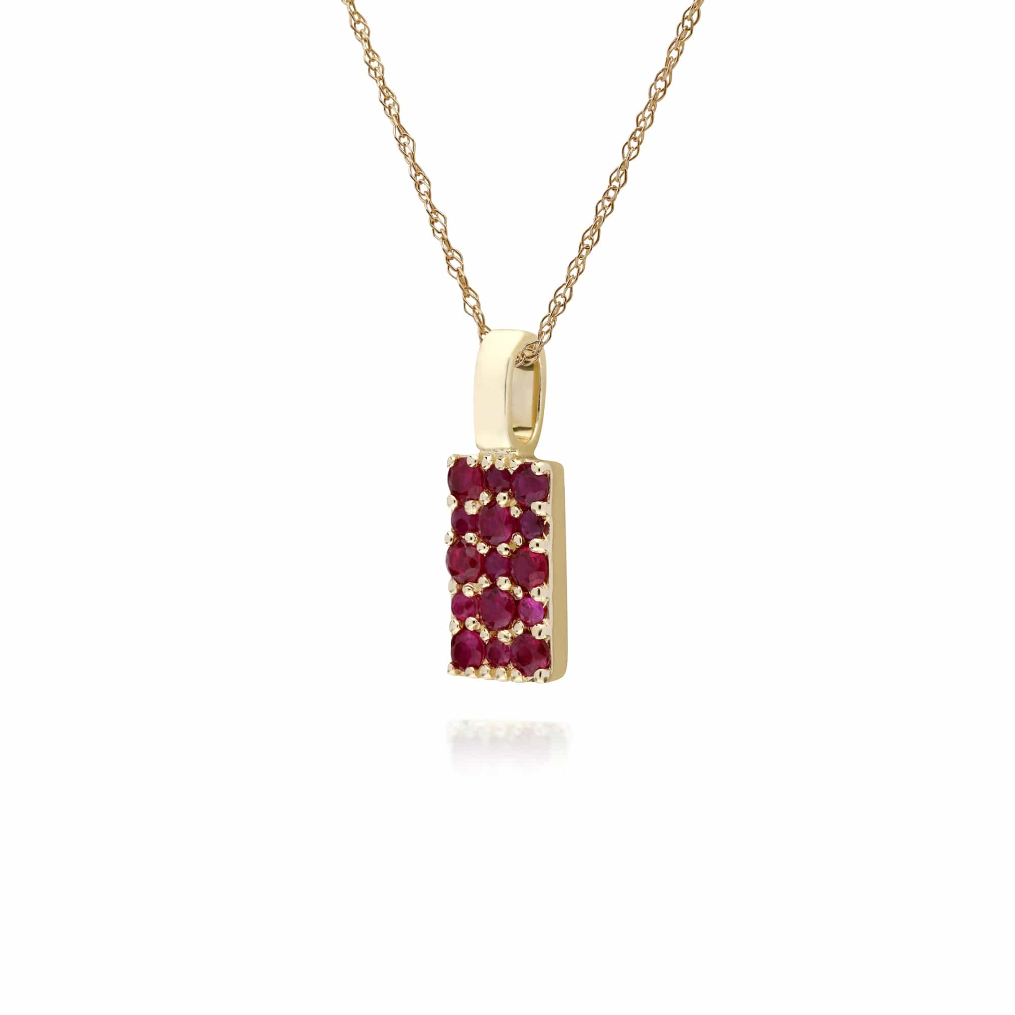 Classic Style Ruby Cluster Pendant & Chain in 9ct Yellow Gold - Gemondo