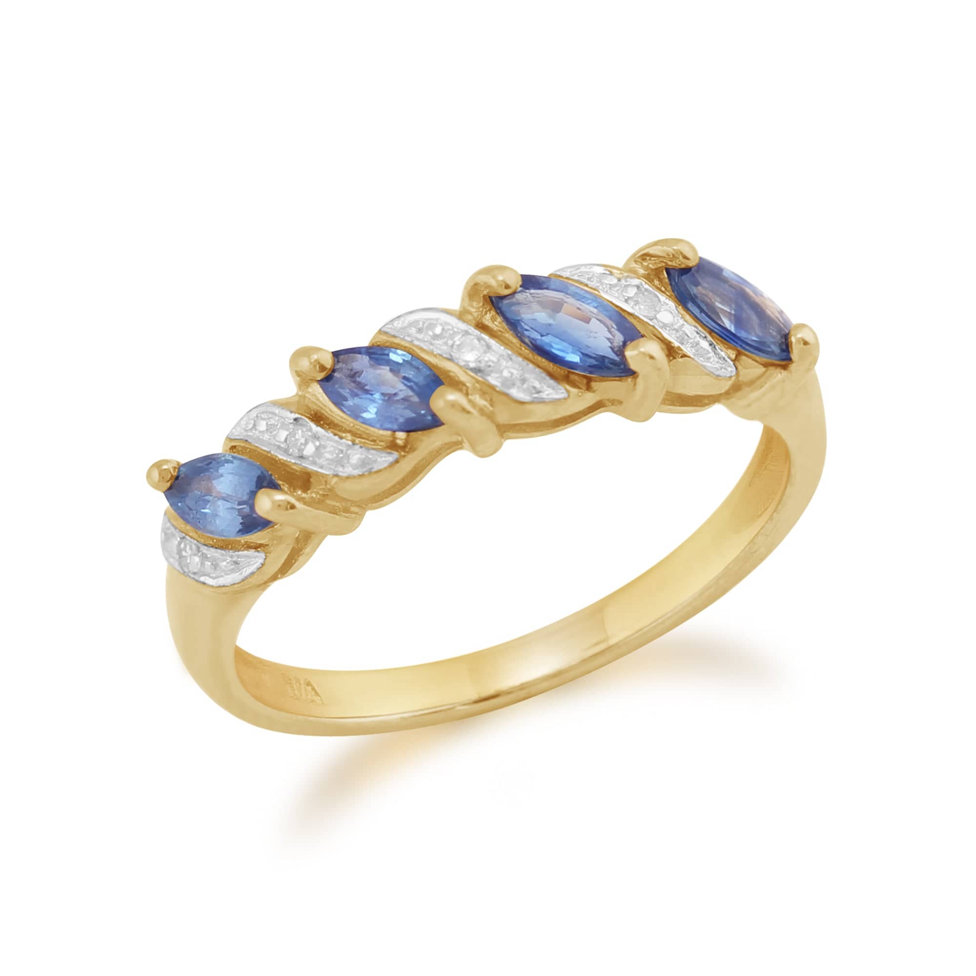 9ct Yellow Gold 0.58ct Natural Sapphire & Diamond Classic Ring Image 2