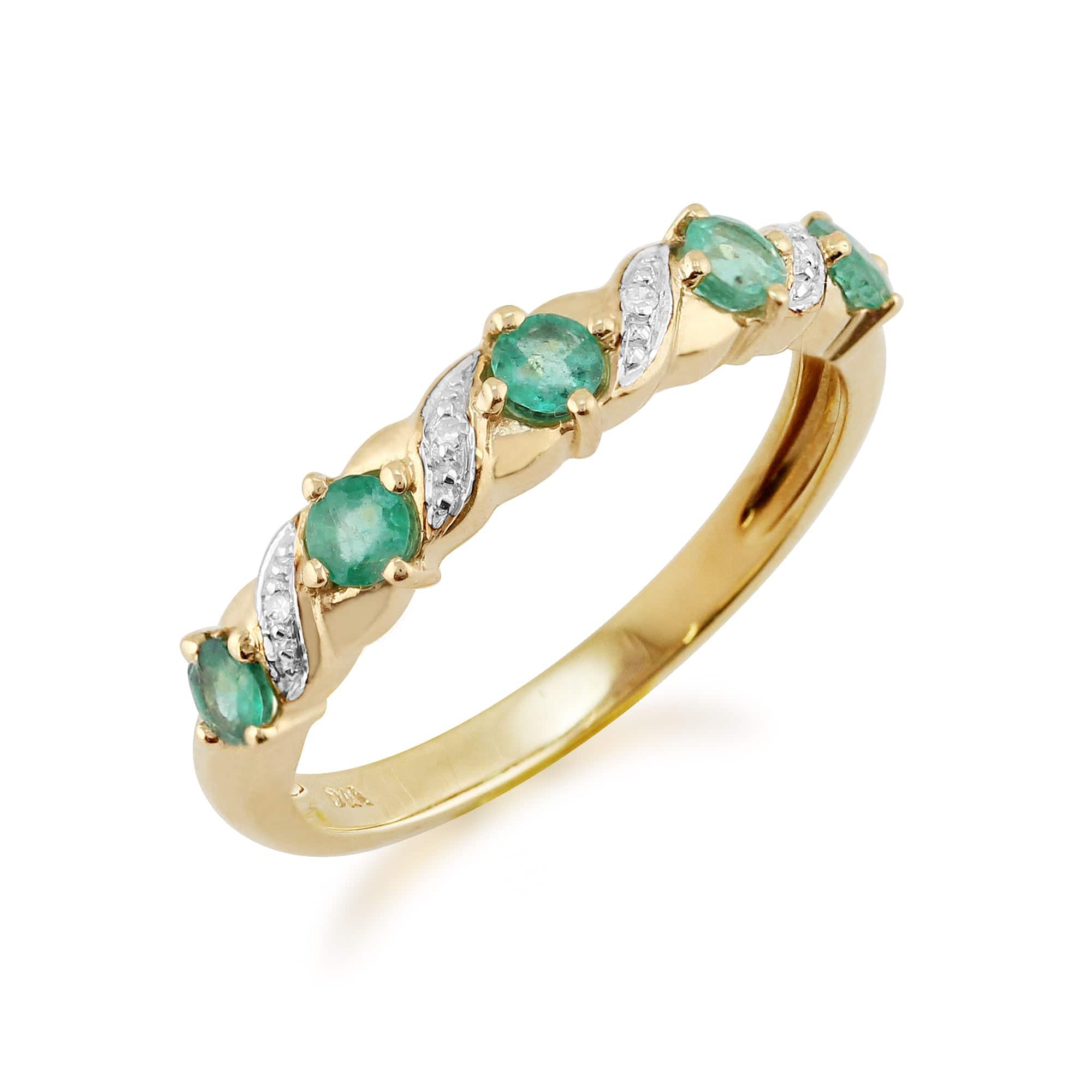 Classic Art Nouveau Style Emerald & Diamond Half Eternity Ring 2