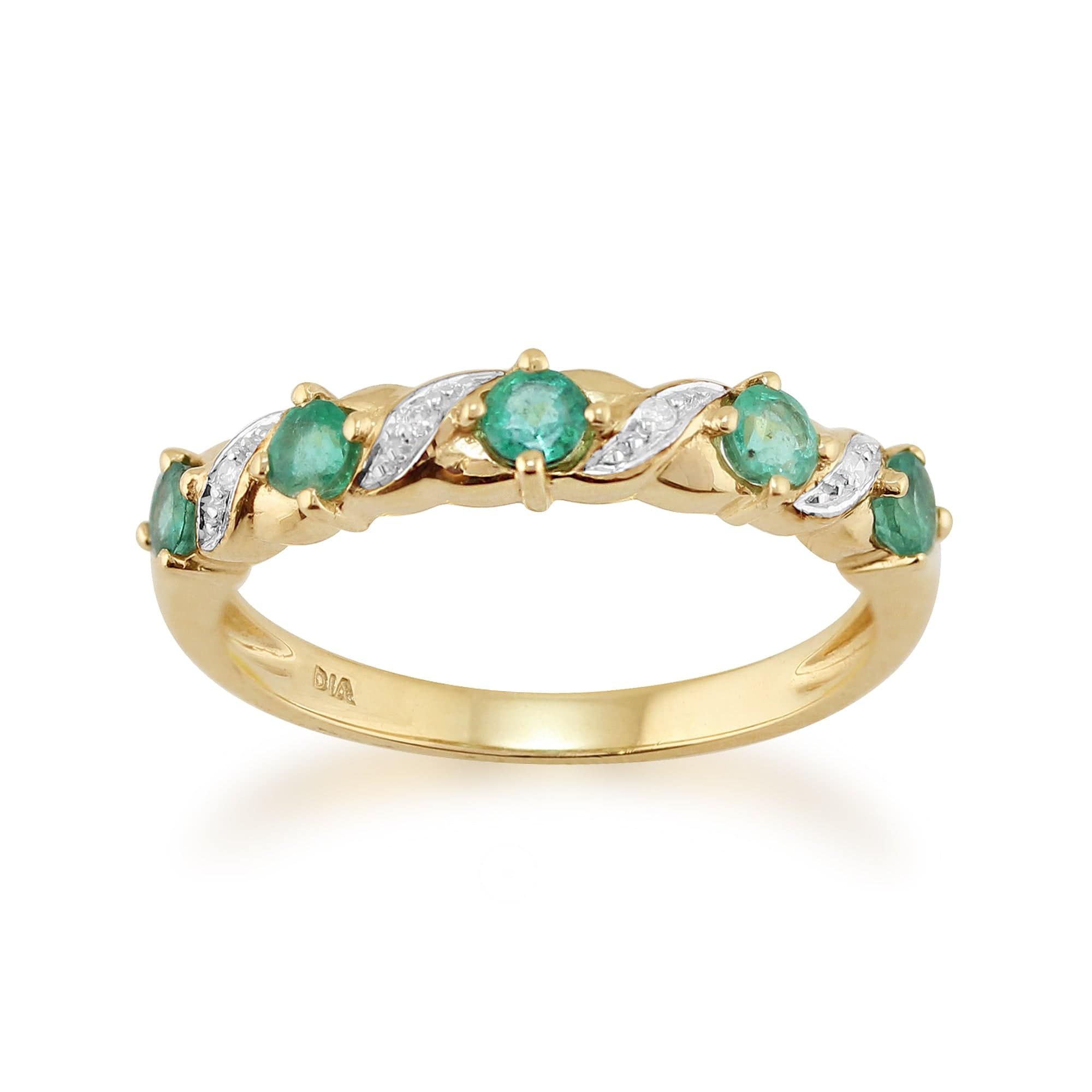 Classic Art Nouveau Style Emerald & Diamond Half Eternity Ring