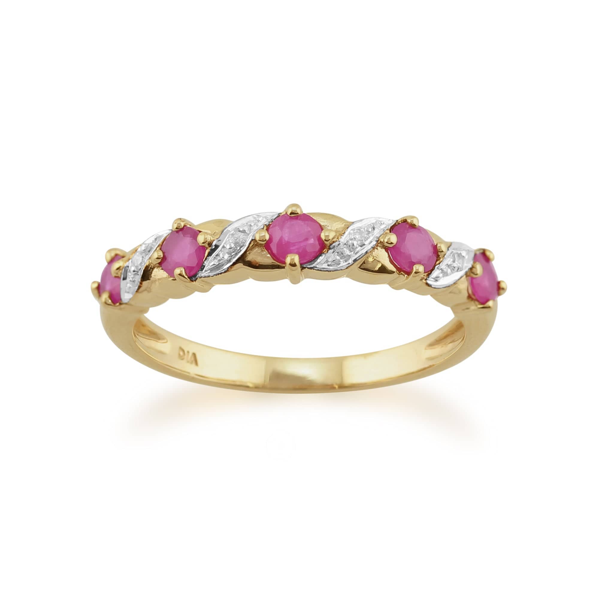 Classic Art Nouveau Ruby & Diamond Half Eternity Ring in 9ct Yellow Gold