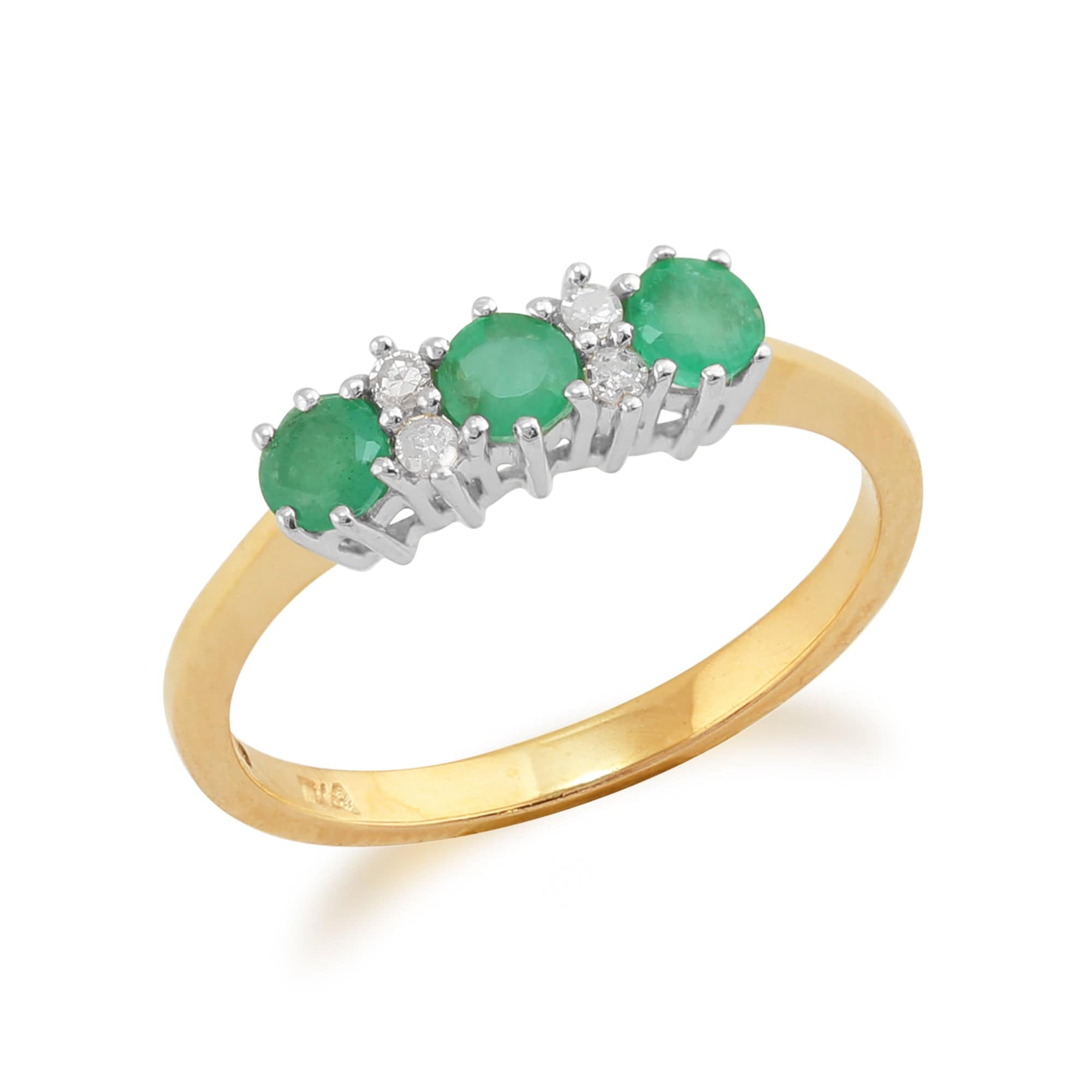 26982 9ct Yellow Gold 0.44ct Emerald & Diamond Classic Three Stone Ring 2