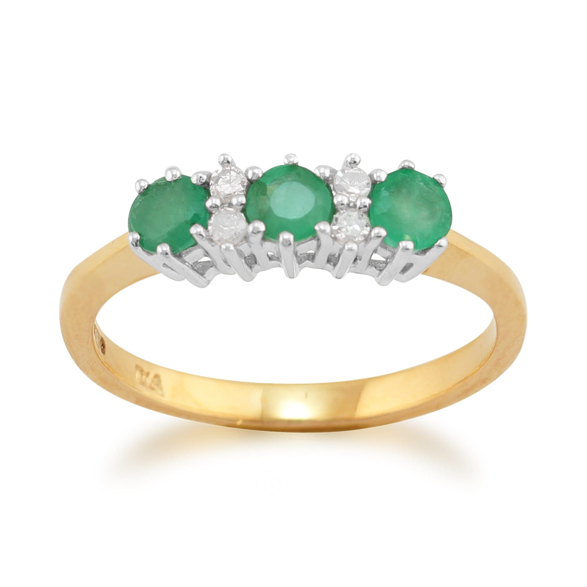 9ct Yellow Gold 0.44ct Emerald & Diamond Classic Three Stone Ring Image 1