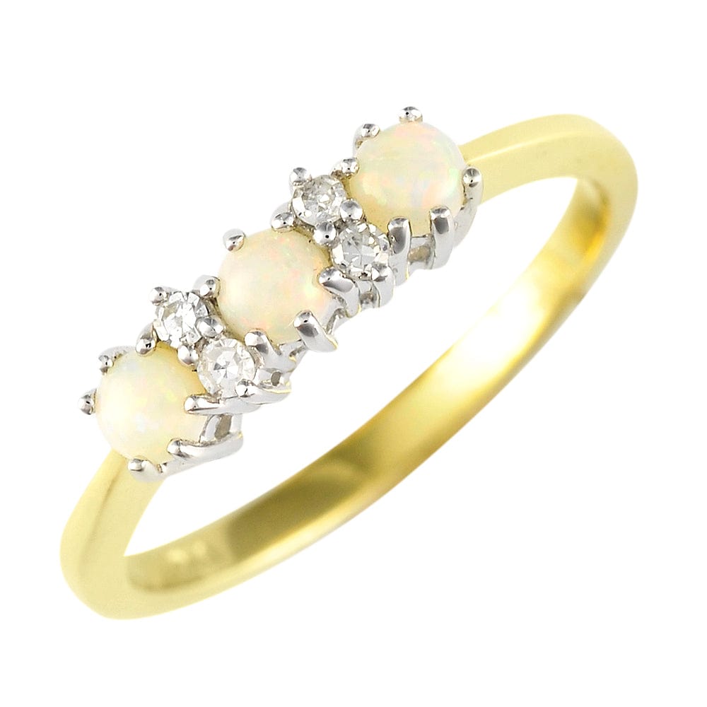 9ct Yellow Gold 0.24ct Natural Opal & 6pt Diamond Three Stone Ring Image 1