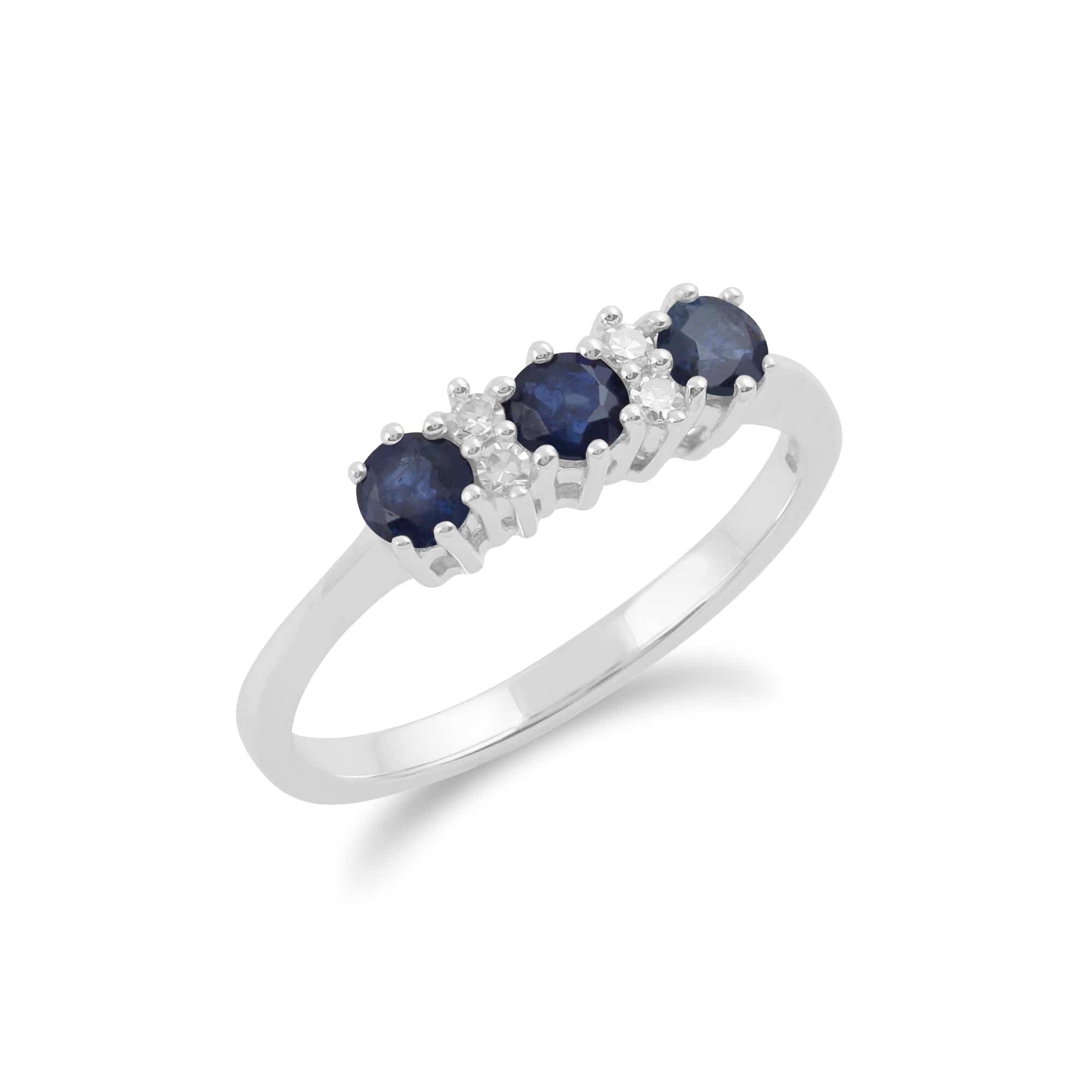 135R1091039 9ct White Gold 0.54ct Natural Blue Sapphire & 6pt Diamond Three Stone Ring 2