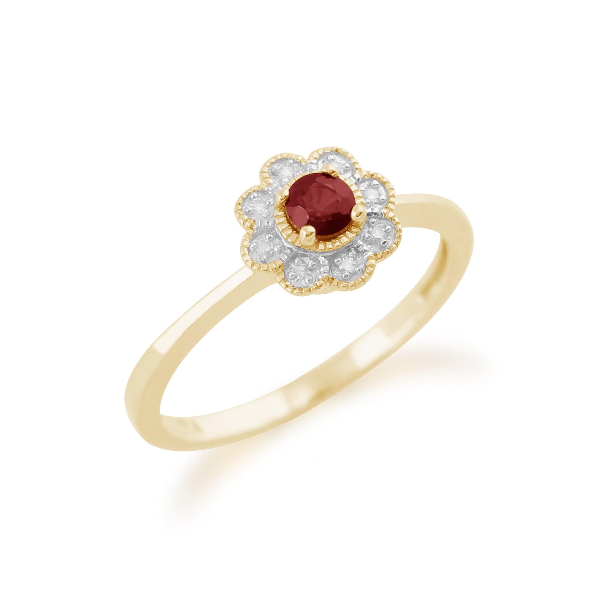 Gemondo 9ct Yellow Gold 0.24ct Ruby & Diamond Floral Ring Image 2