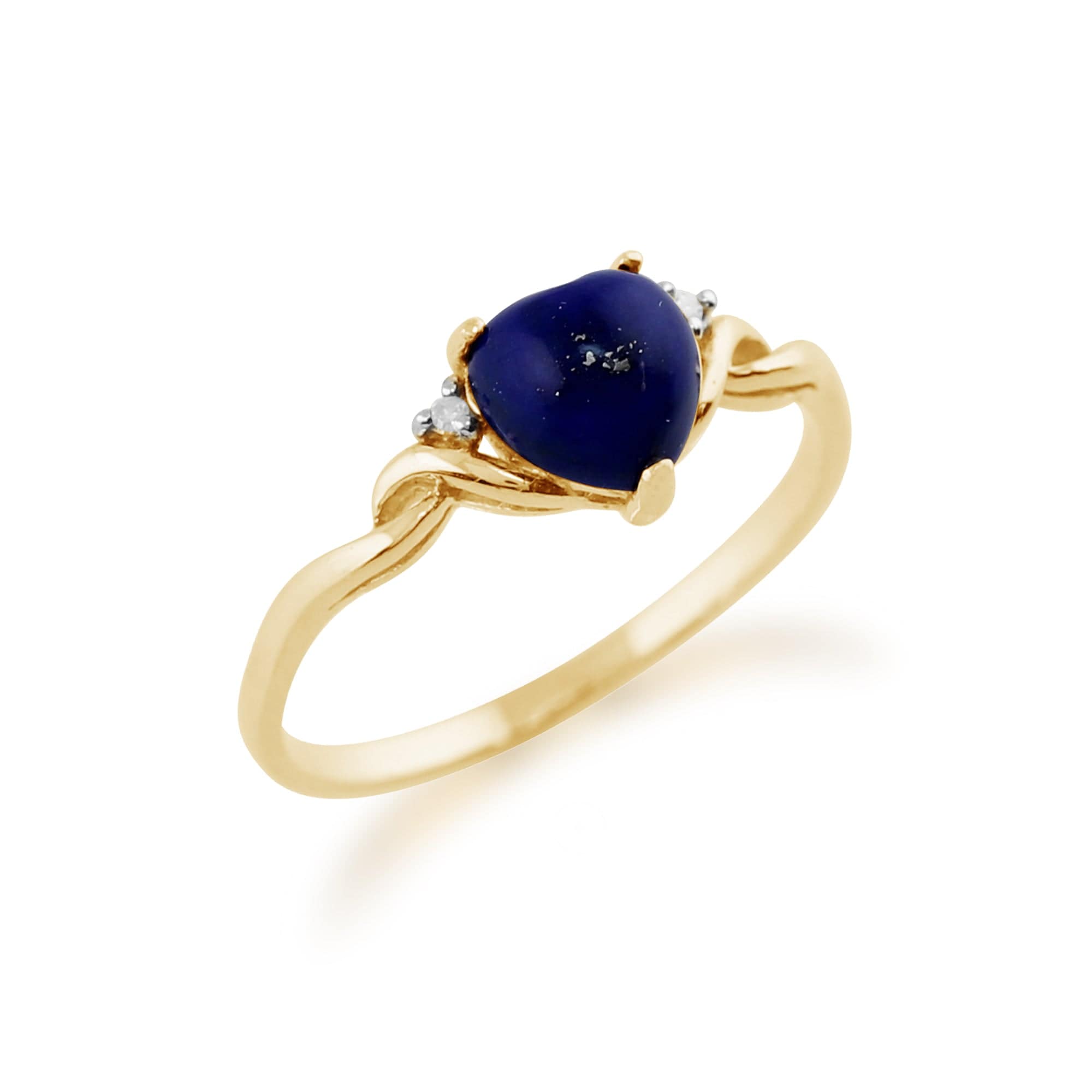 Classic Lapis Lazuli & Diamond Heart Ring in 9ct Yellow Gold - Gemondo