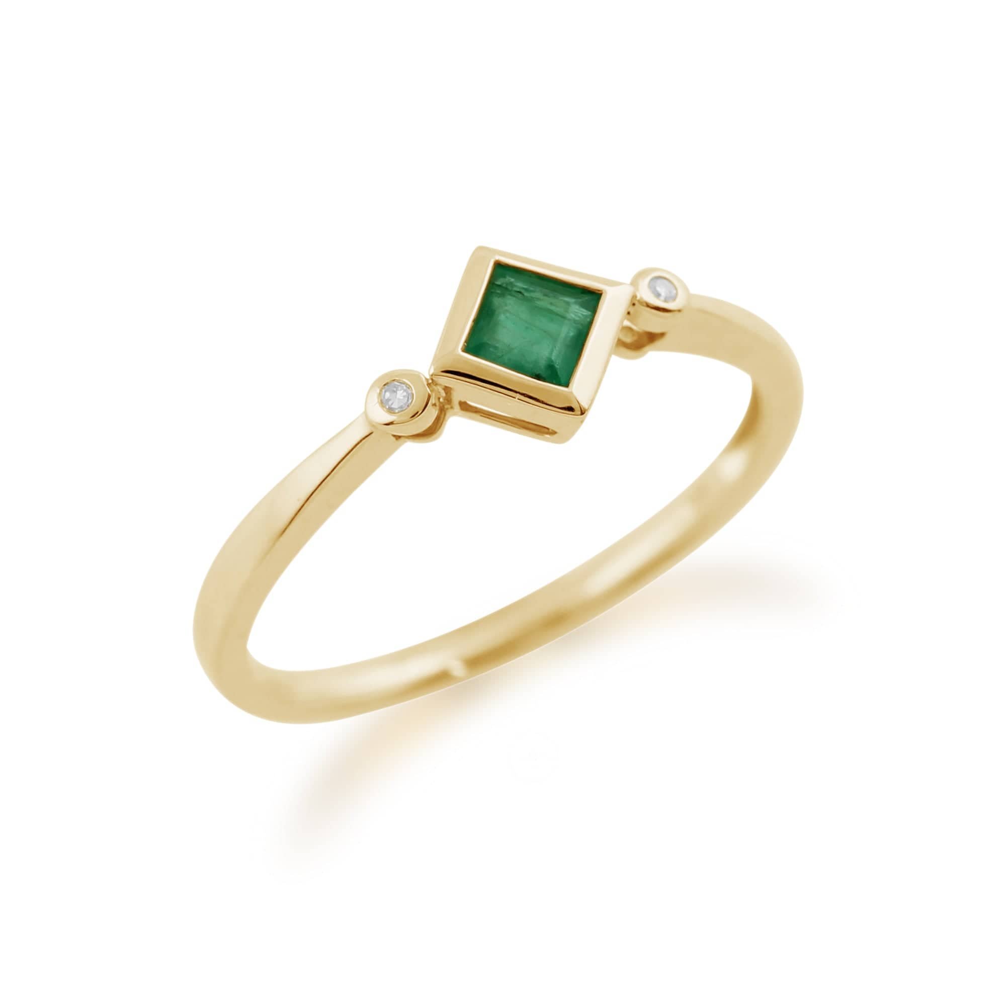 135R1339019 Geometric Square Emerald & Diamond Ring in 9ct Yellow Gold  2