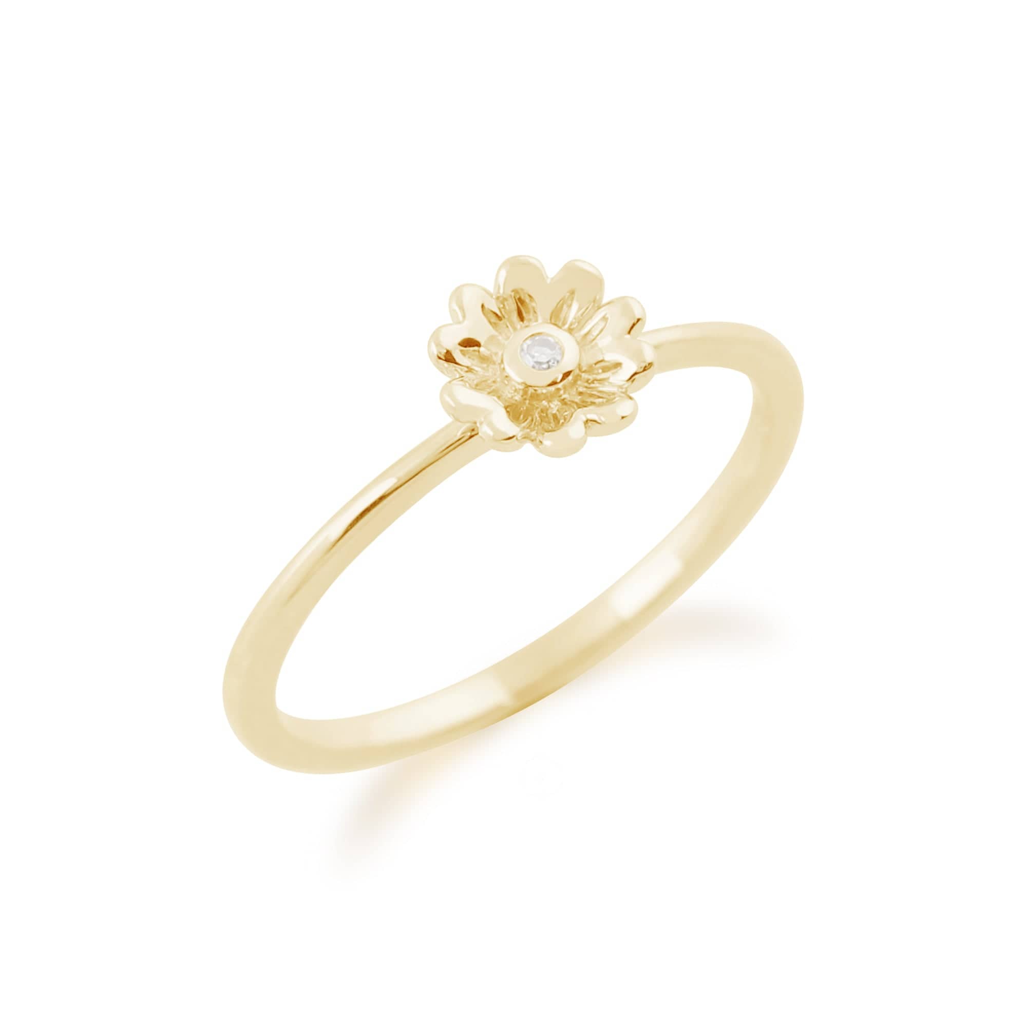 135R1386019 Gemondo 9ct Yellow Gold 0.01ct Diamond Stackable Floral Ring 3
