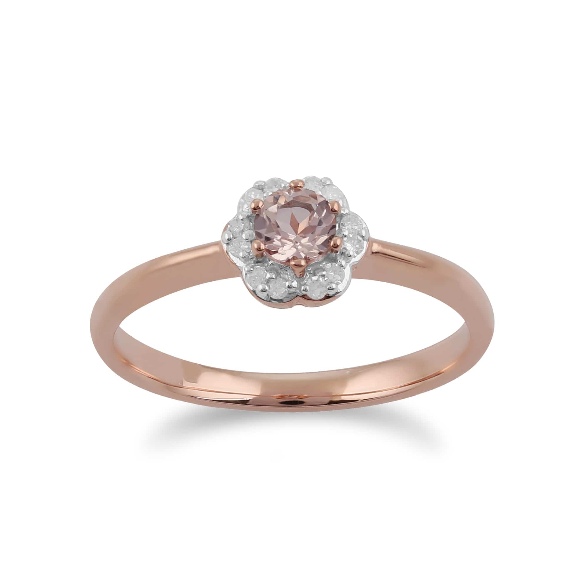 Floral Round Morganite & Diamond Pendant & Ring Set in 9ct Rose Gold - Gemondo