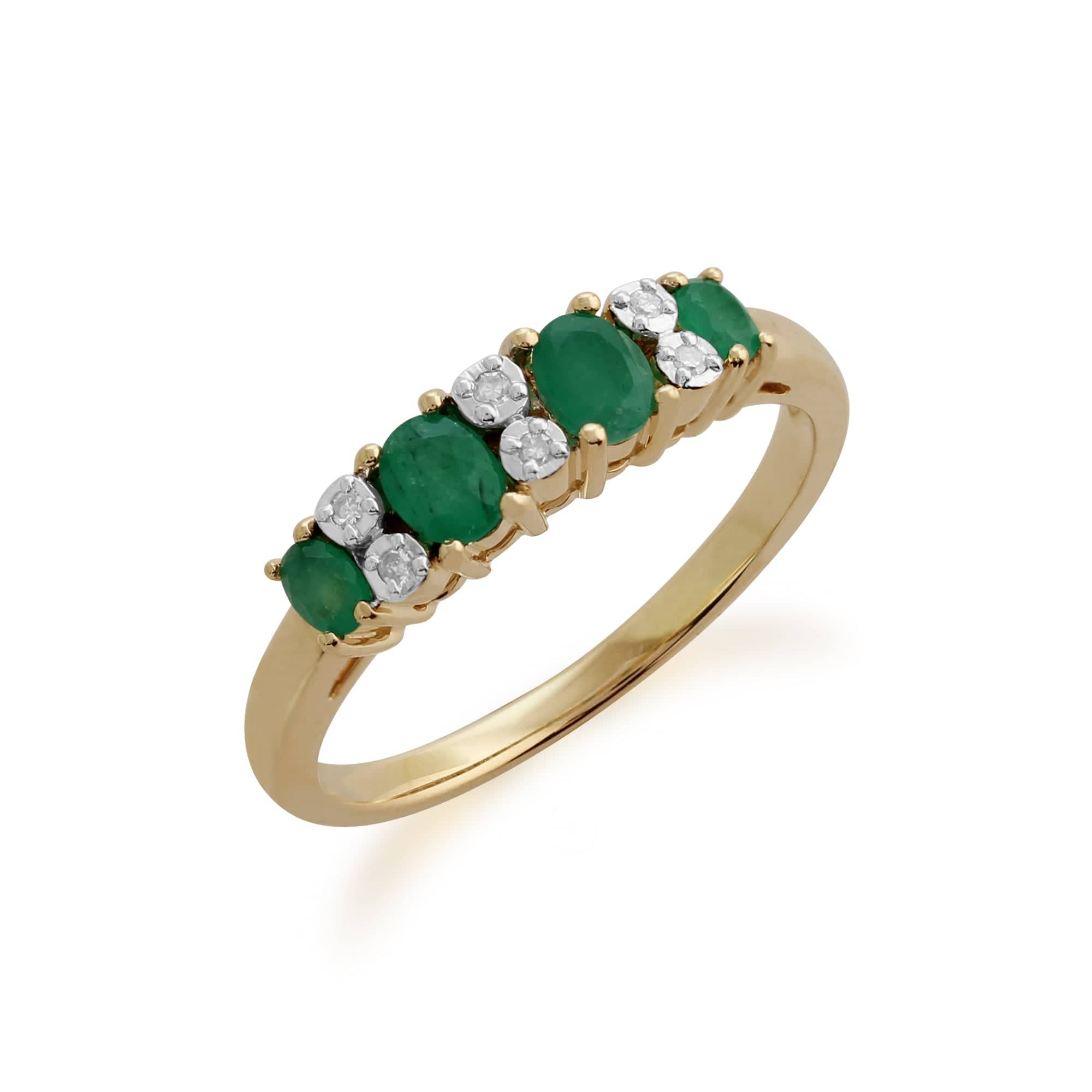 Gemondo 9ct Yellow Gold 0.53ct Emerald & Diamond Half Eternity Ring Image 2