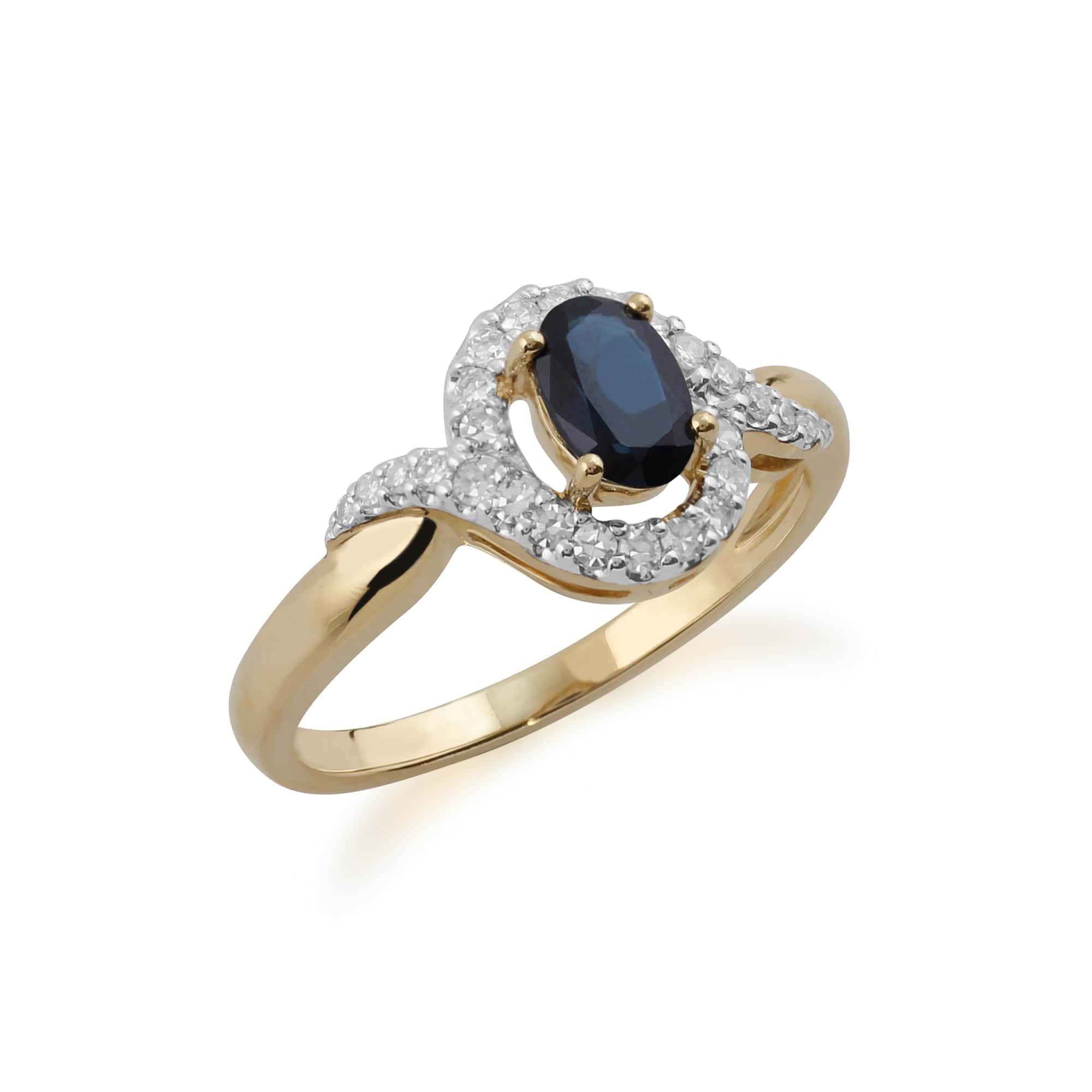 Classic Oval Sapphire & Diamond Ring in 9ct Yellow Gold Side 
