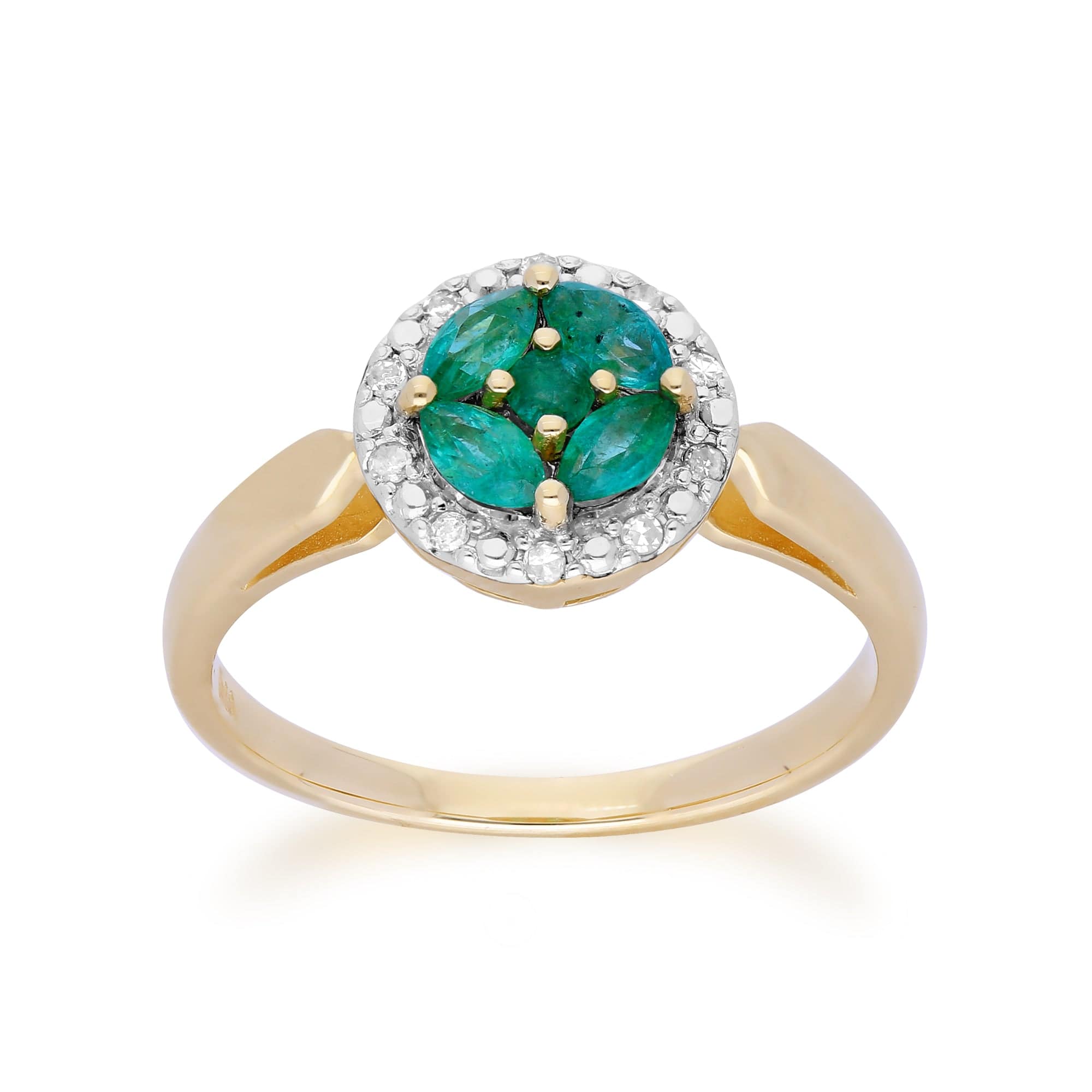 Gemondo 9ct Yellow Gold Emerald Cluster and Diamond Halo Ring Image 1