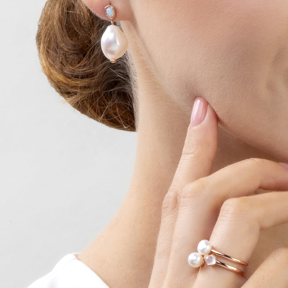 270R059302925 Modern Pearl, Moonstone & White Topaz Open Ring in Rose Gold Plated Silver 2