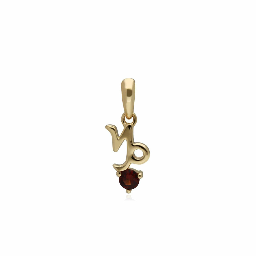 135P2004019nochain Garnet Capricorn Zodiac Charm in 9ct Yellow Gold 1