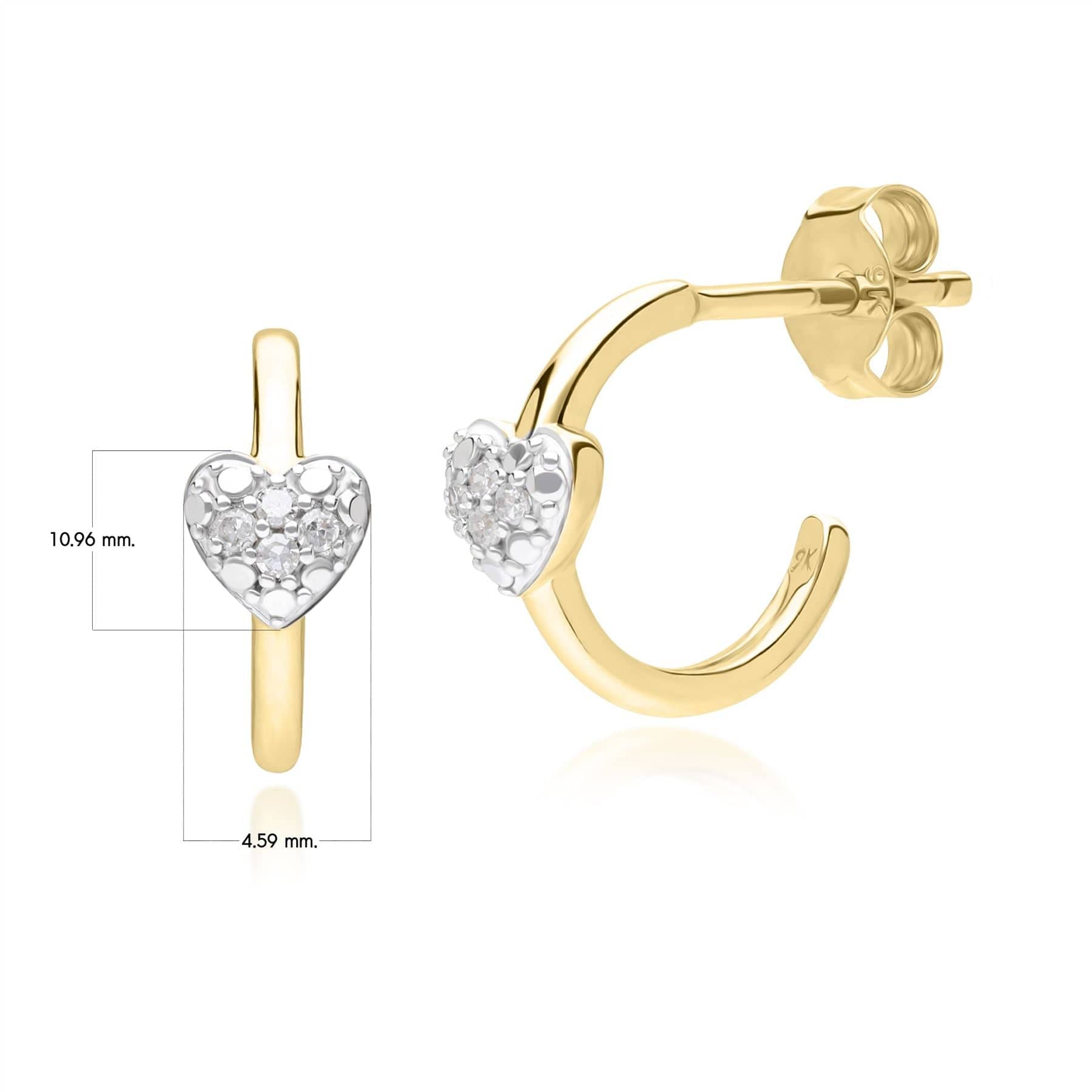 191E0431019 Diamond Half Hoop Love Heart Earrings in 9ct Yellow Gold Dimensions