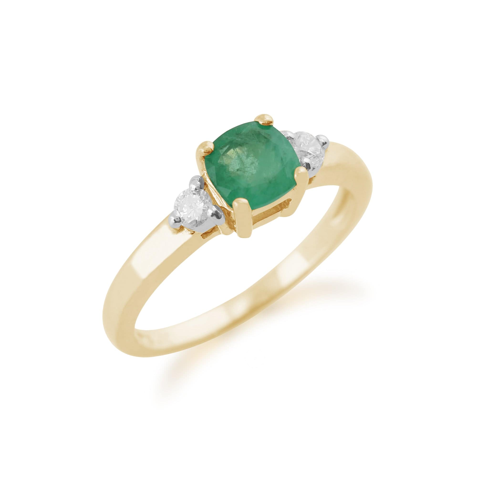 9ct Yellow Gold 0.68ct Natural Emerald & Diamond Single Stone Ring Image 2