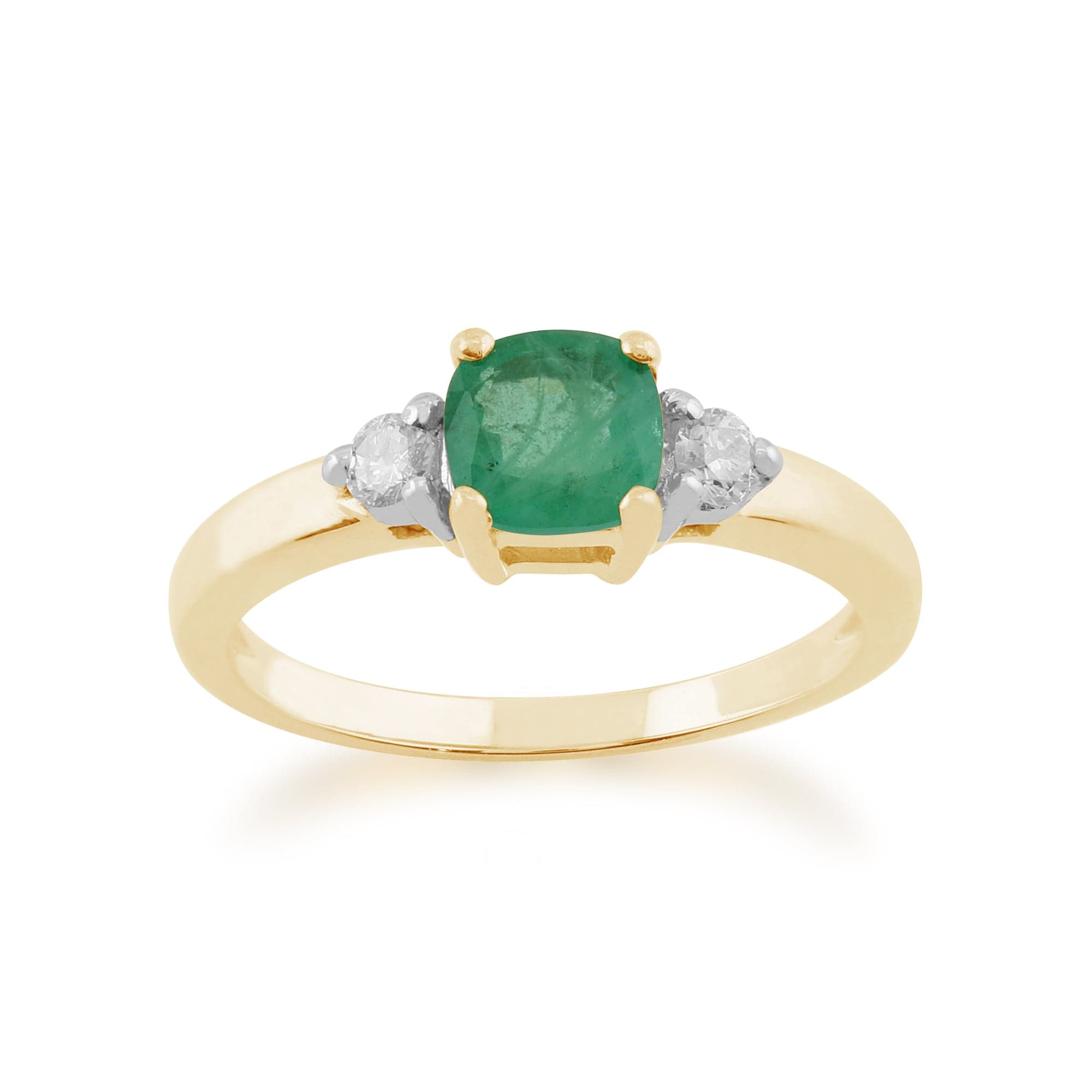 9ct Yellow Gold 0.68ct Natural Emerald & Diamond Single Stone Ring Image 1