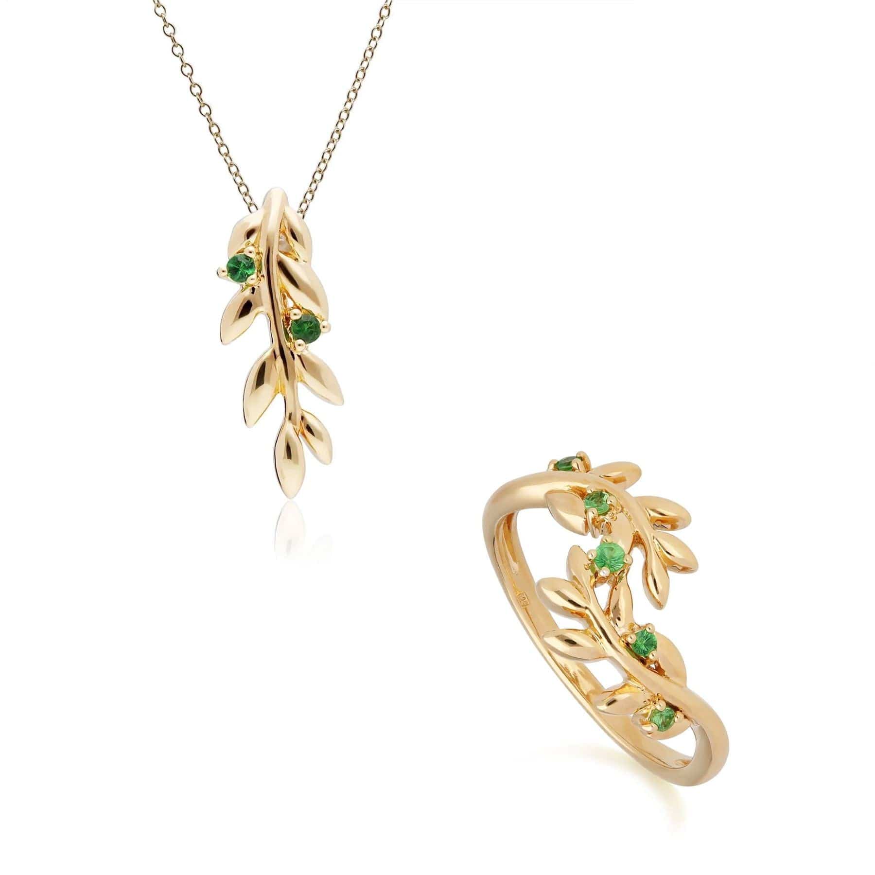 270P029501925-270R057801925 O Leaf Tsavorite Pendant & Ring Set in Gold Plated 925 Sterling Silver 1