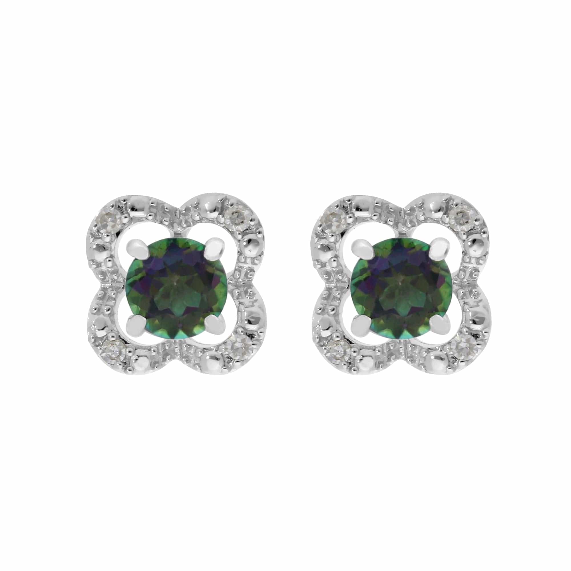 162E0071169-162E0244019 Classic Round Mystic Topaz Studs with Detachable Diamond Flower Ear Jacket in 9ct White Gold 1