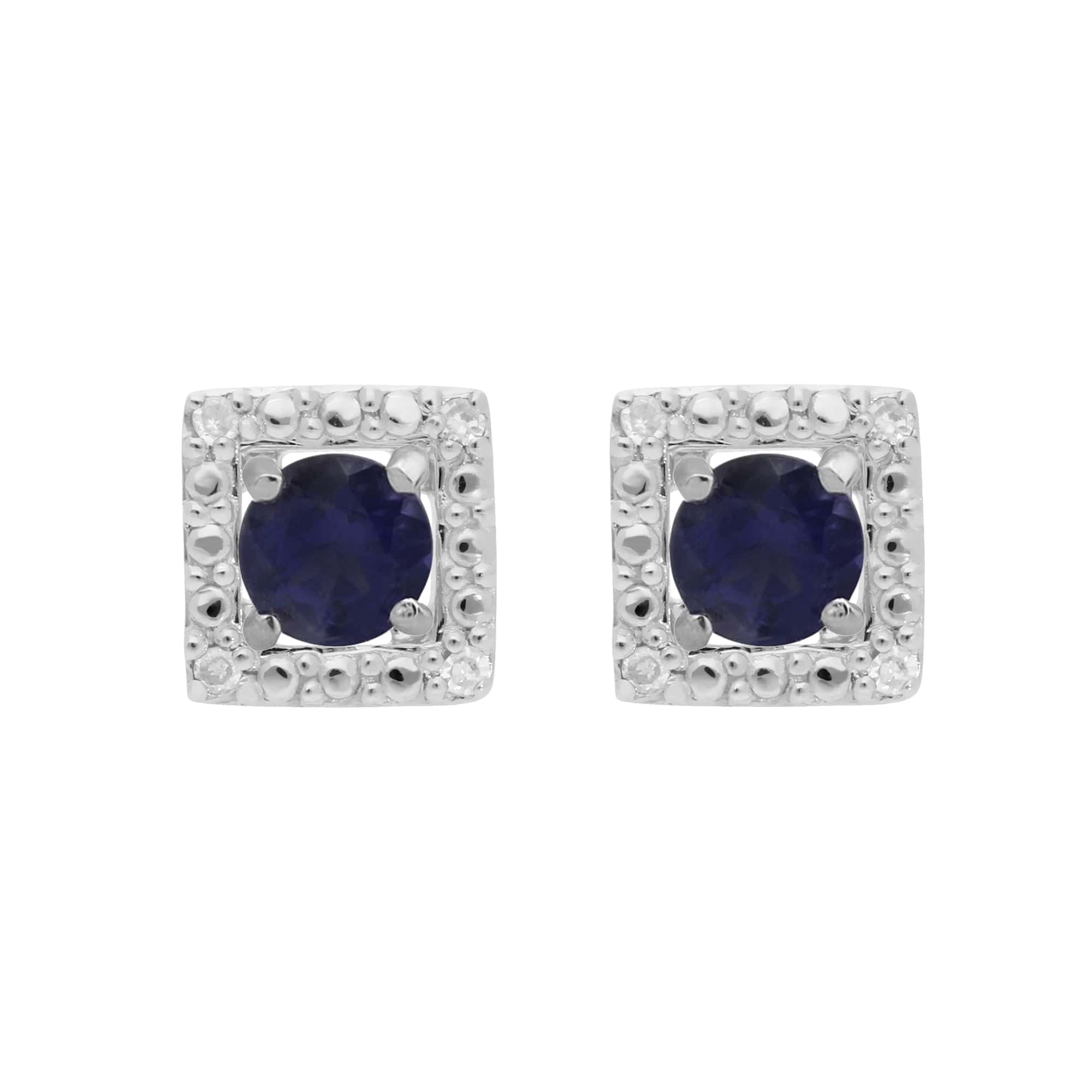 162E0071189-162E0245019 Classic Round Iolite Stud Earrings with Detachable Diamond Square Ear Jacket in 9ct White Gold 1
