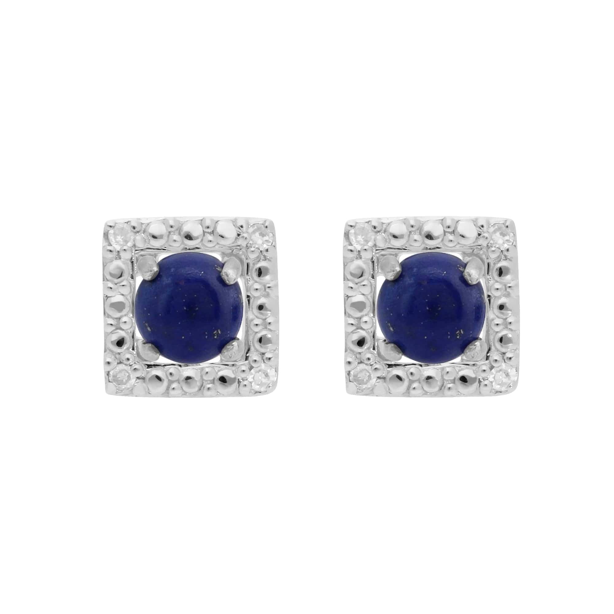 162E0071199-162E0245019 Classic Round Lapiz Lazuli Studs with Detachable Diamond Square Ear Jacket in 9ct White Gold 1