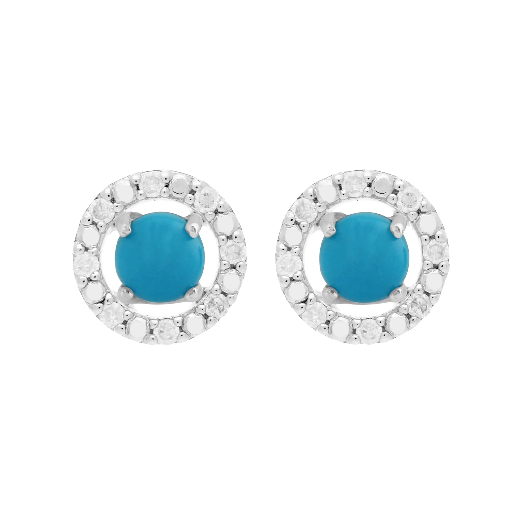 162E0071219-162E0228019 Classic Round Turquoise Stud Earrings with Detachable Diamond Round Ear Jacket in 9ct White Gold 1